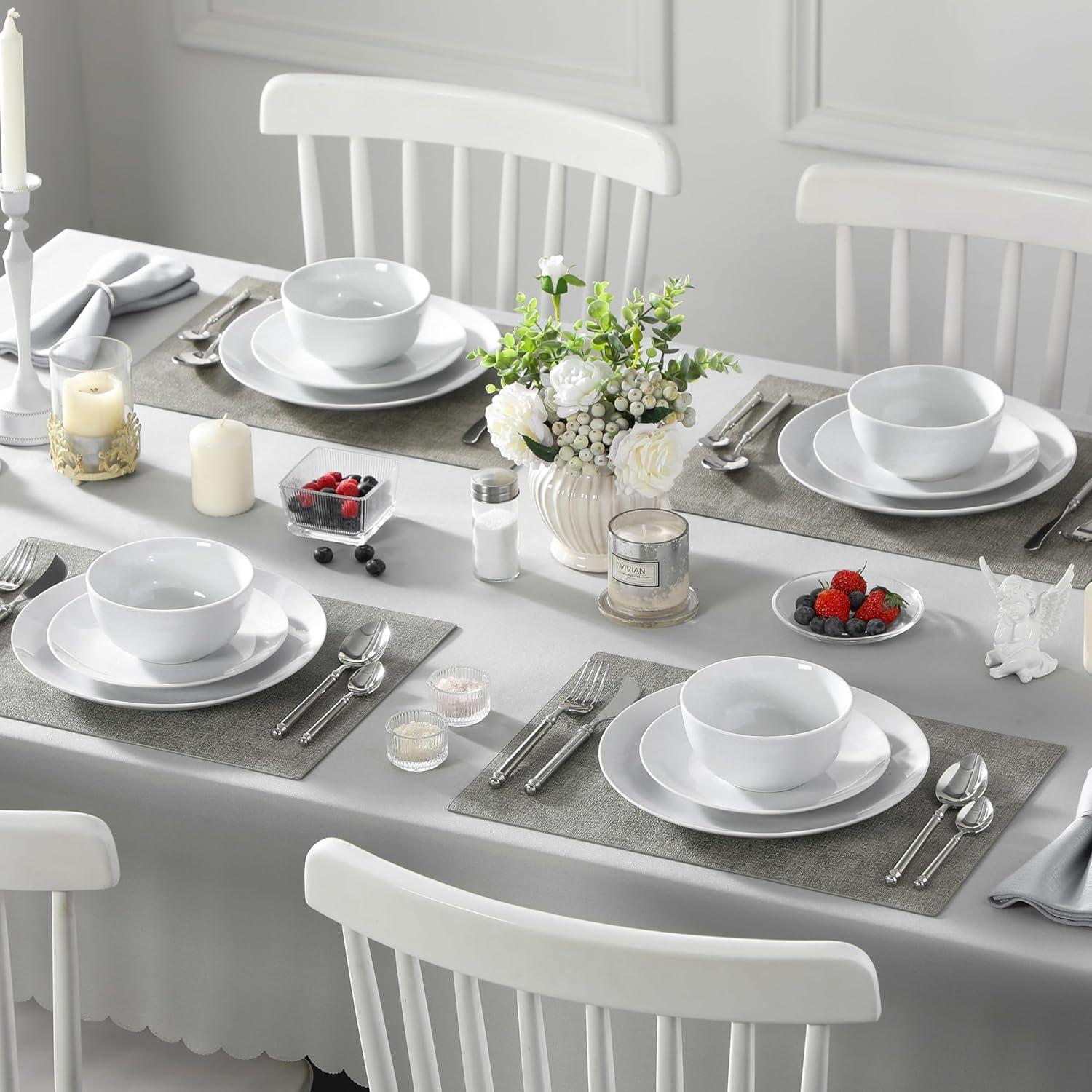 MALACASA 12-Piece Gourmet Porcelain Dinnerware Sets, White