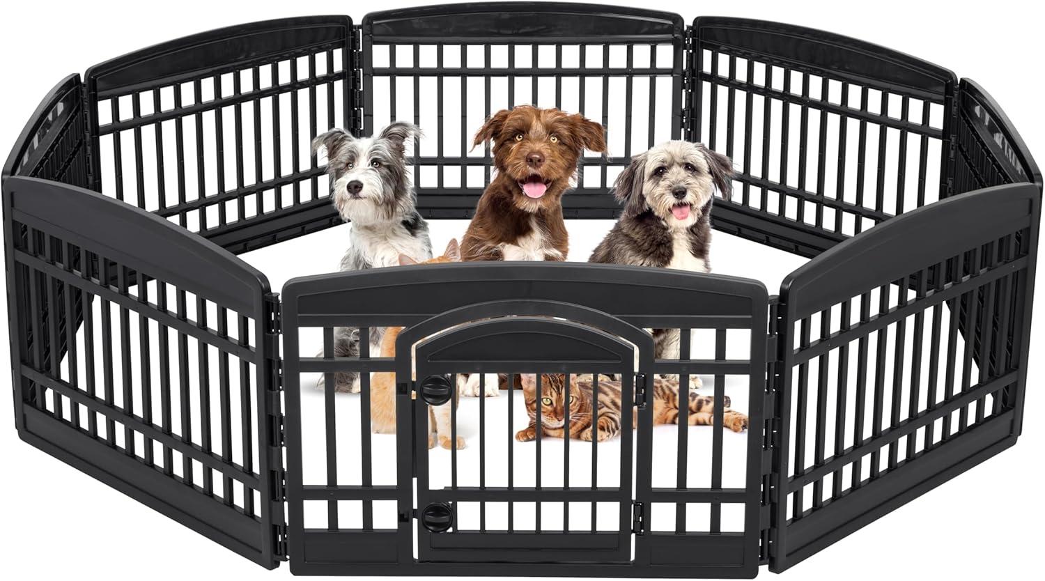 Black Plastic 24" 8-Panel Pet Playpen with Door