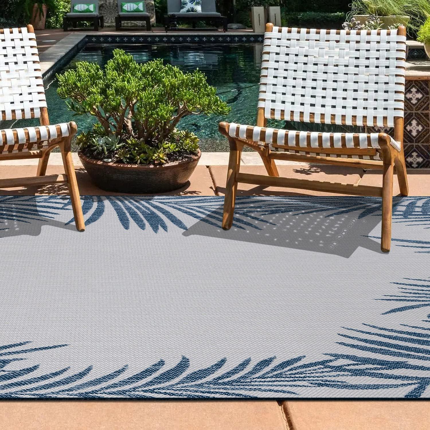 World Rug Gallery Tropical Floral Palm Leaves Textured Flat Weave Indoor/Outdoor Area Rug