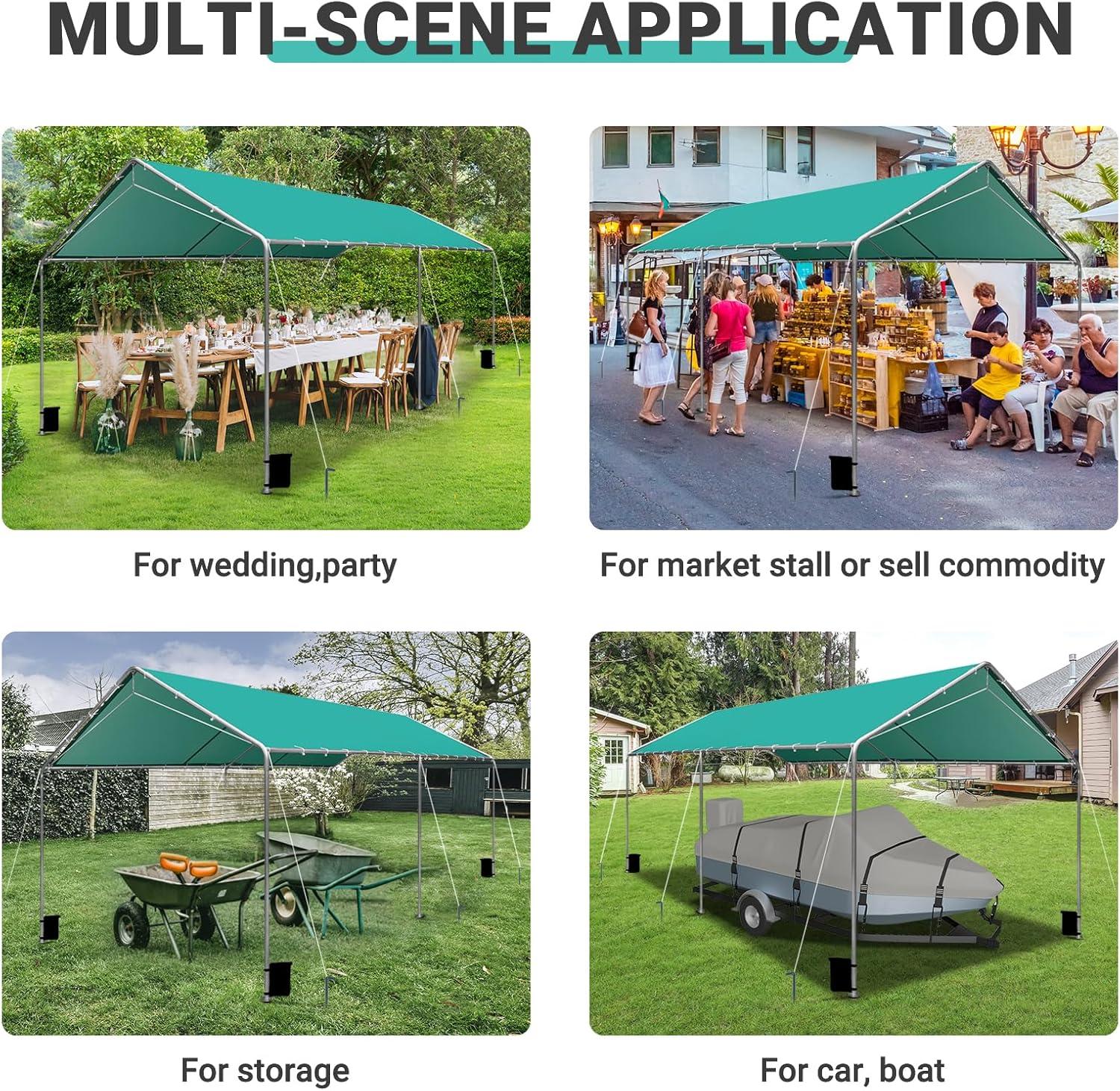 Quictent 10x20 ft Heavy Duty Carport Outdoor Garage Shelter Reinforced Structure, No Sidewall - Green