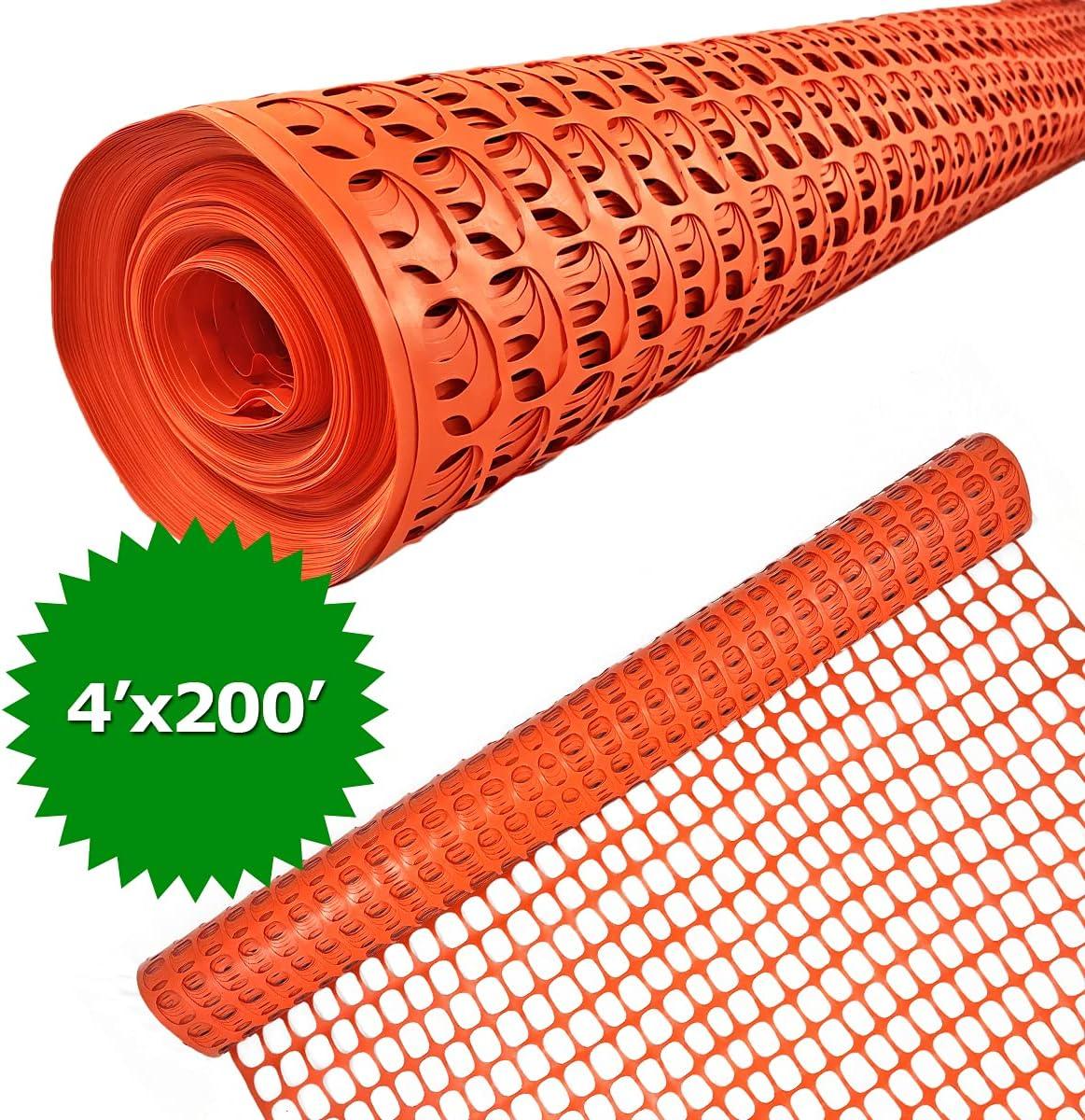 Ashman Plastic Mesh Fence, Construction Barrier Netting, Orange, 4'x200' Feet, 1 Roll, Garden Fencing, Fences Wrap, Above Ground, for Snow, Poultry, Chicken, Deer, Patio, Garden Netting, Orange 200FT