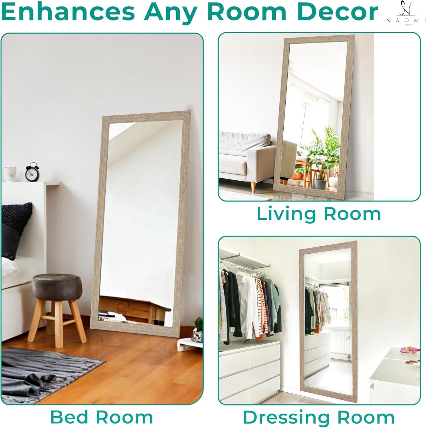Highland Dunes Lindberg Rectangle Full Length Mirror, Faux Wood Farmhouse Mirror, Floor Mirror