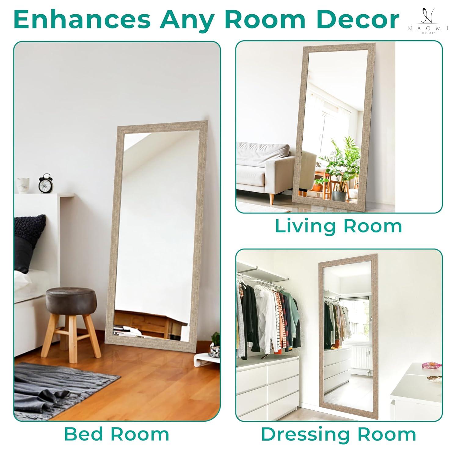 Highland Dunes Lindberg Rectangle Full Length Mirror, Faux Wood Farmhouse Mirror, Floor Mirror