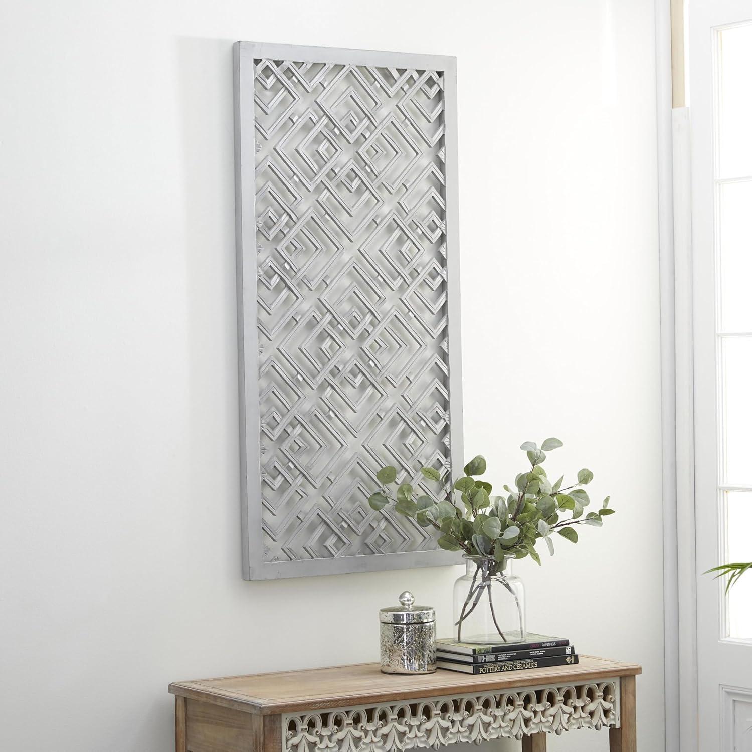 DecMode Gray Wood Carved Geometric Wall Decor