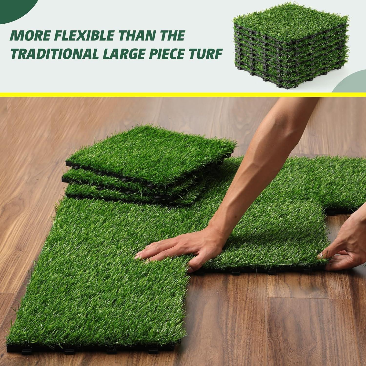 9 Pack 12" × 12" Artificial Grass Tiles - Self-Draining, Interlocking, and Easy to Install - Perfect for Patios, Balconies, Dogs, Pets, and Kids