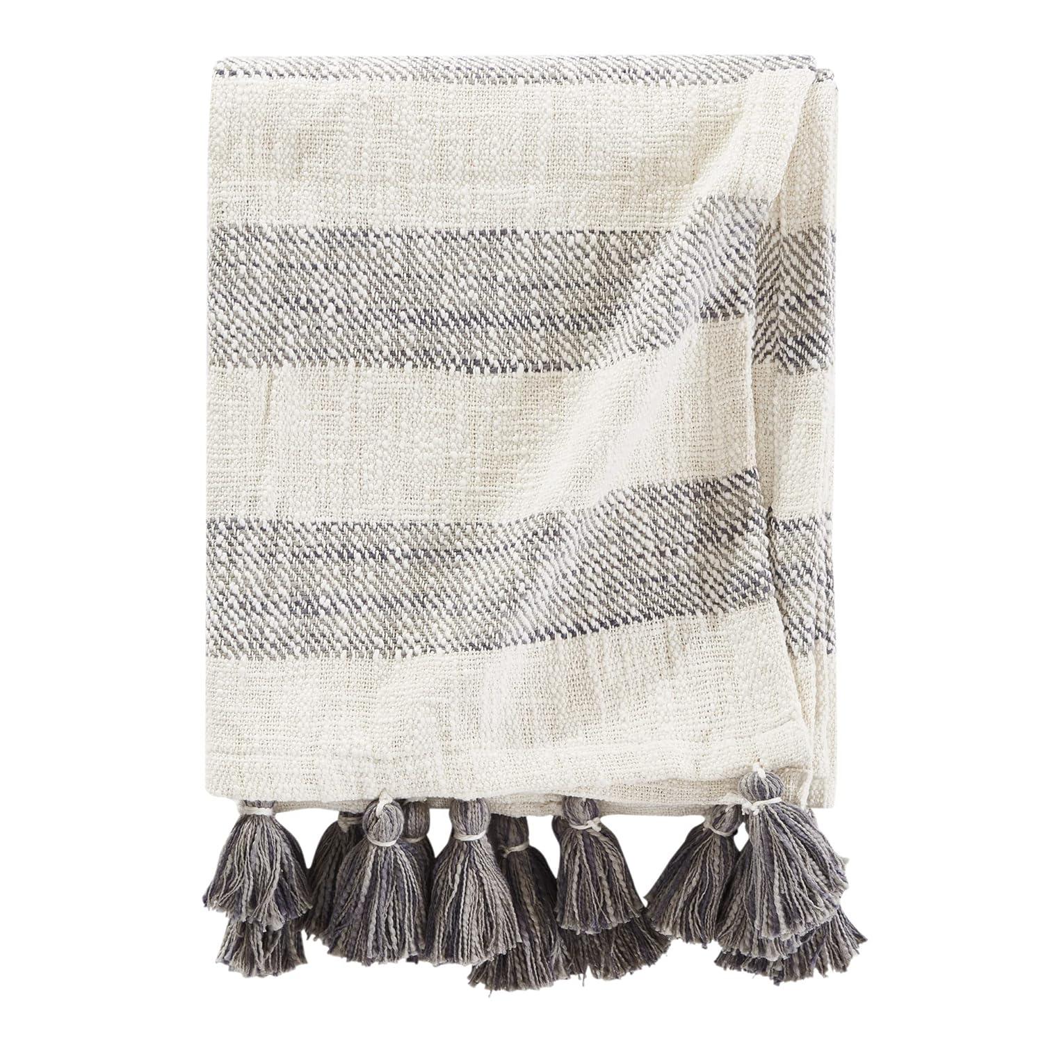 Brielle Home Lara Striped Cotton Throw Blanket
