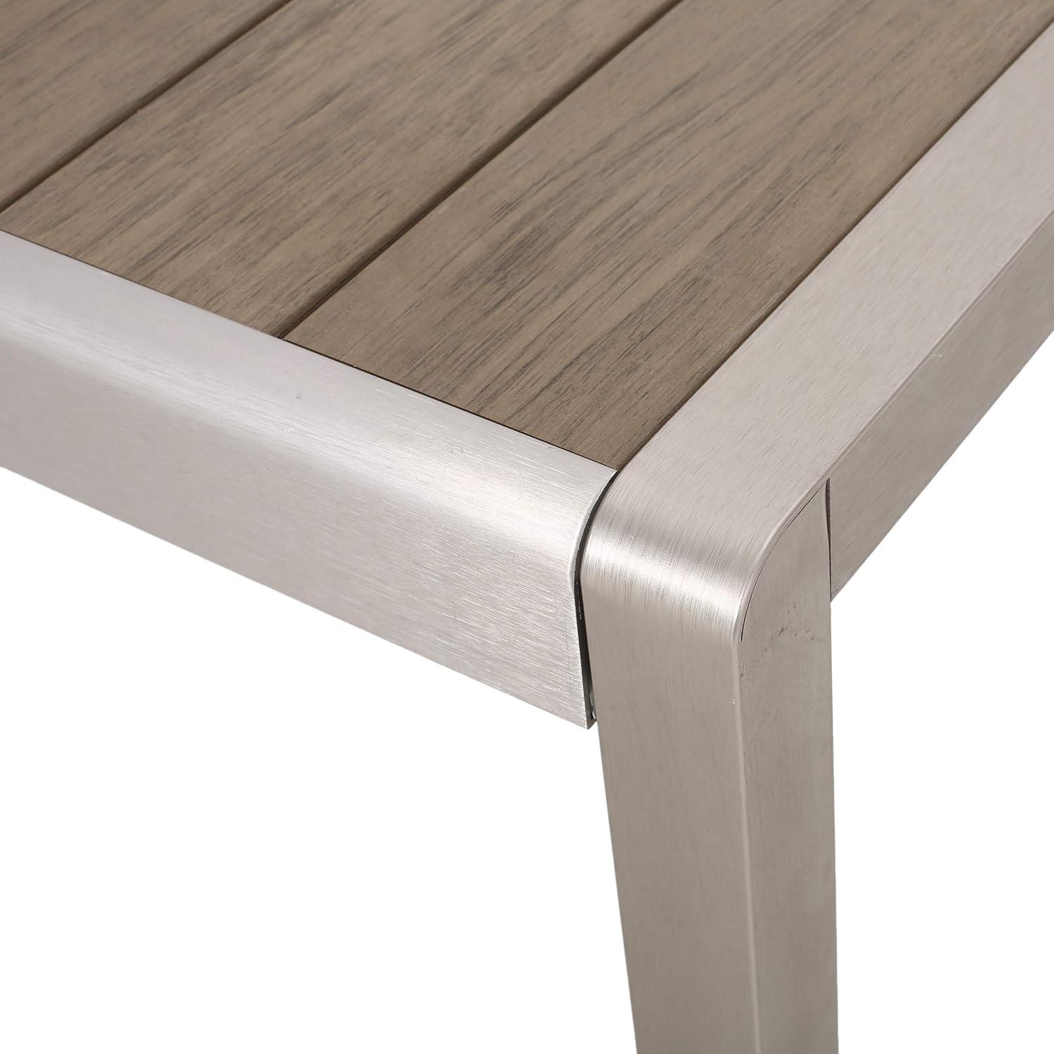 GDF Studio Crested Bay Outdoor Aluminum and Faux Wood Bench, Natural and Silver