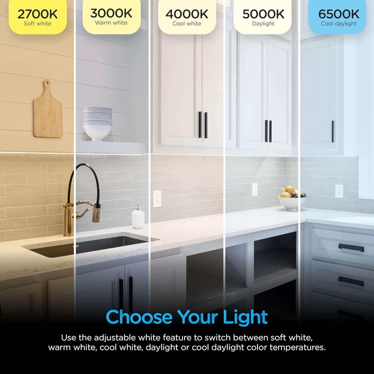 Enbrighten 12 inch Plug-in Under Cabinet Lights, 855 Lumens, Five White Settings from (2700K-6500K), Full Range Dimmable, One-Touch Sync Control, Linkable Under Counter Lights for Kitchen 82783-T1