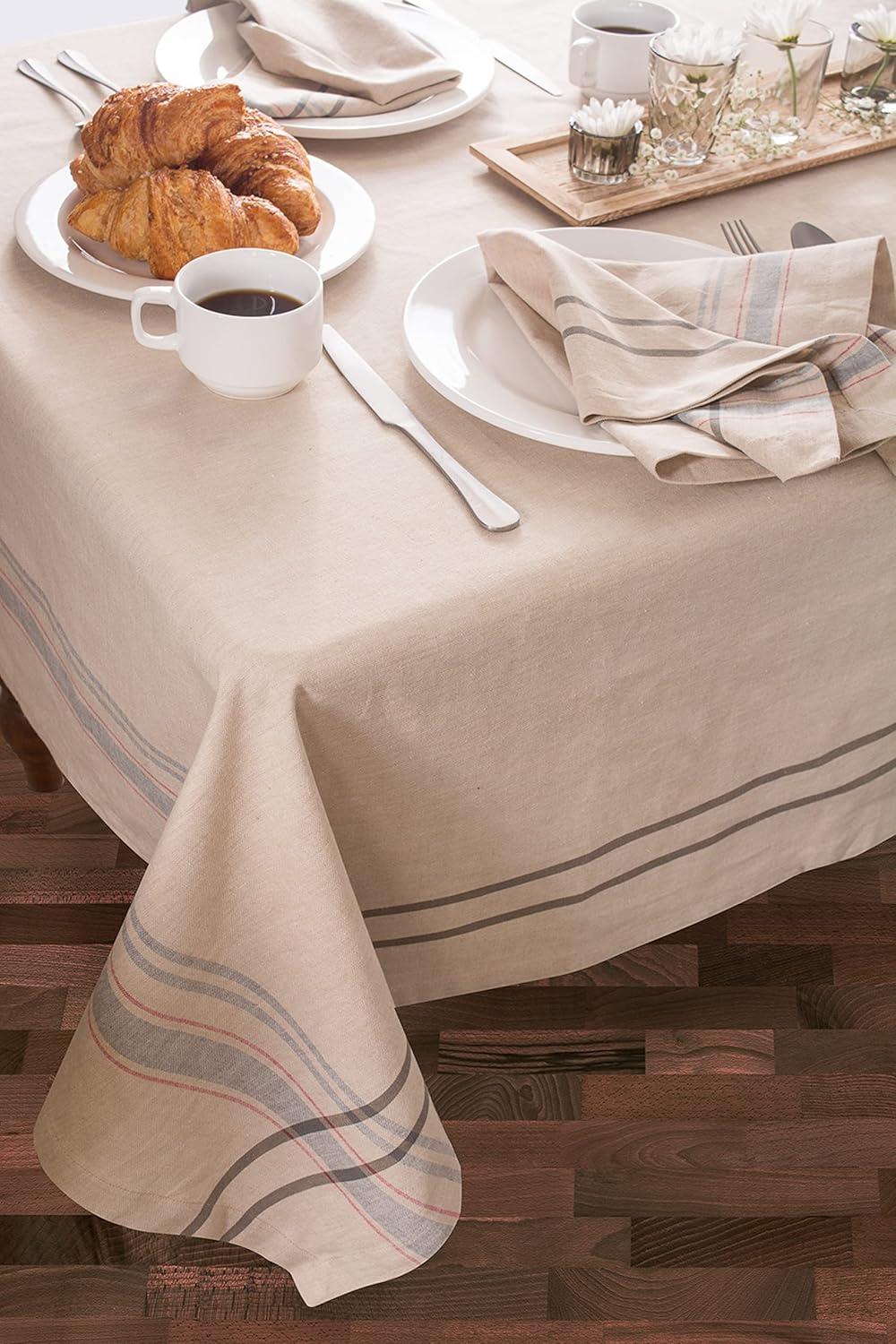 Taupe Gray Farmhouse Stripe Vinyl Tablecloth 120" x 60"