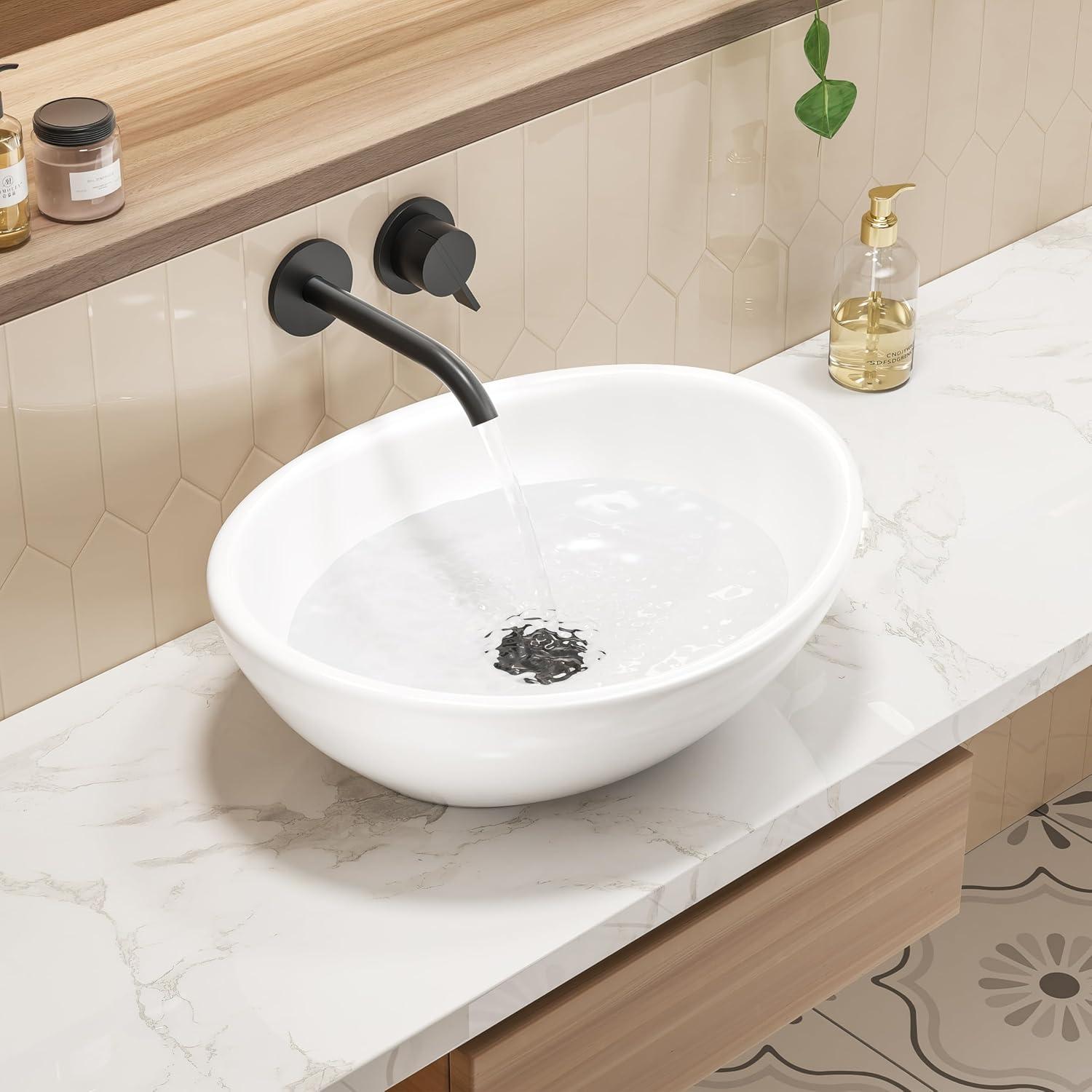 Eclisse 16" L x 13" W Vitreous China Oval Vessel Bathroom Sink