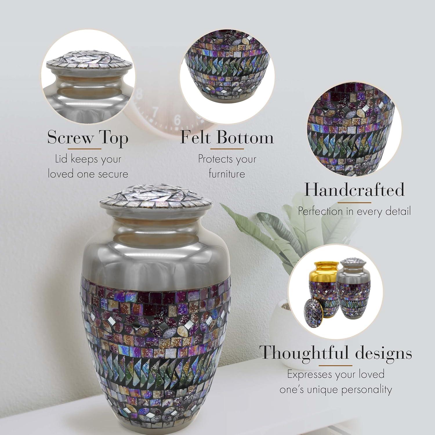 Cracked Glass Mosaic - Cremation Urns for Human Ashes Adult Urns for Cremation Ashes Urns for Adult Cremation Ashes Urns for Ashes Cremation Urns for Human Ashes Adult 200 Cubic Inches Large