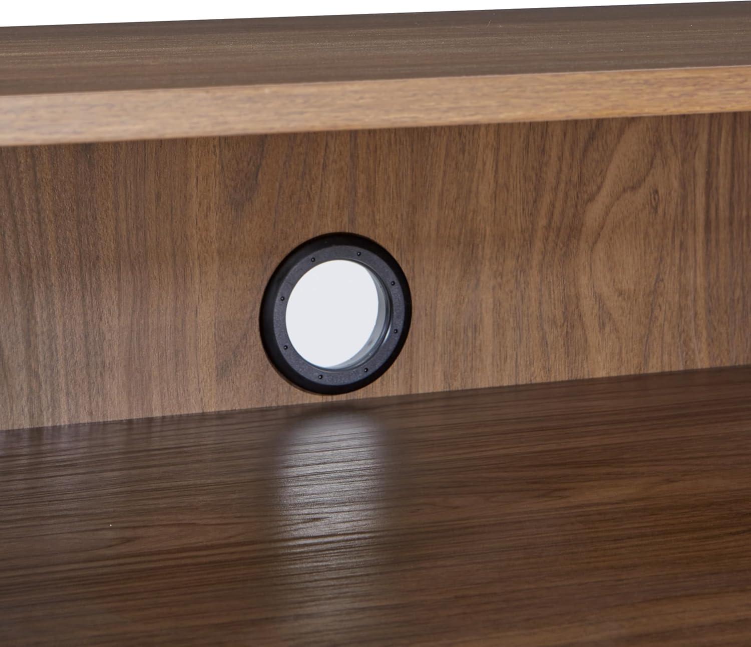 OSP Home Furnishings Retro Record Player Stand Console with Album Storage, Majestic Walnut Finish