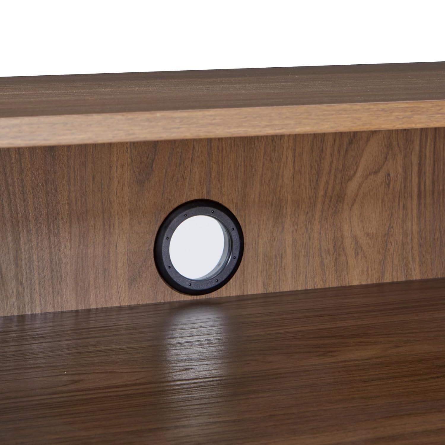 OSP Home Furnishings Retro Record Player Stand Console with Album Storage, Majestic Walnut Finish