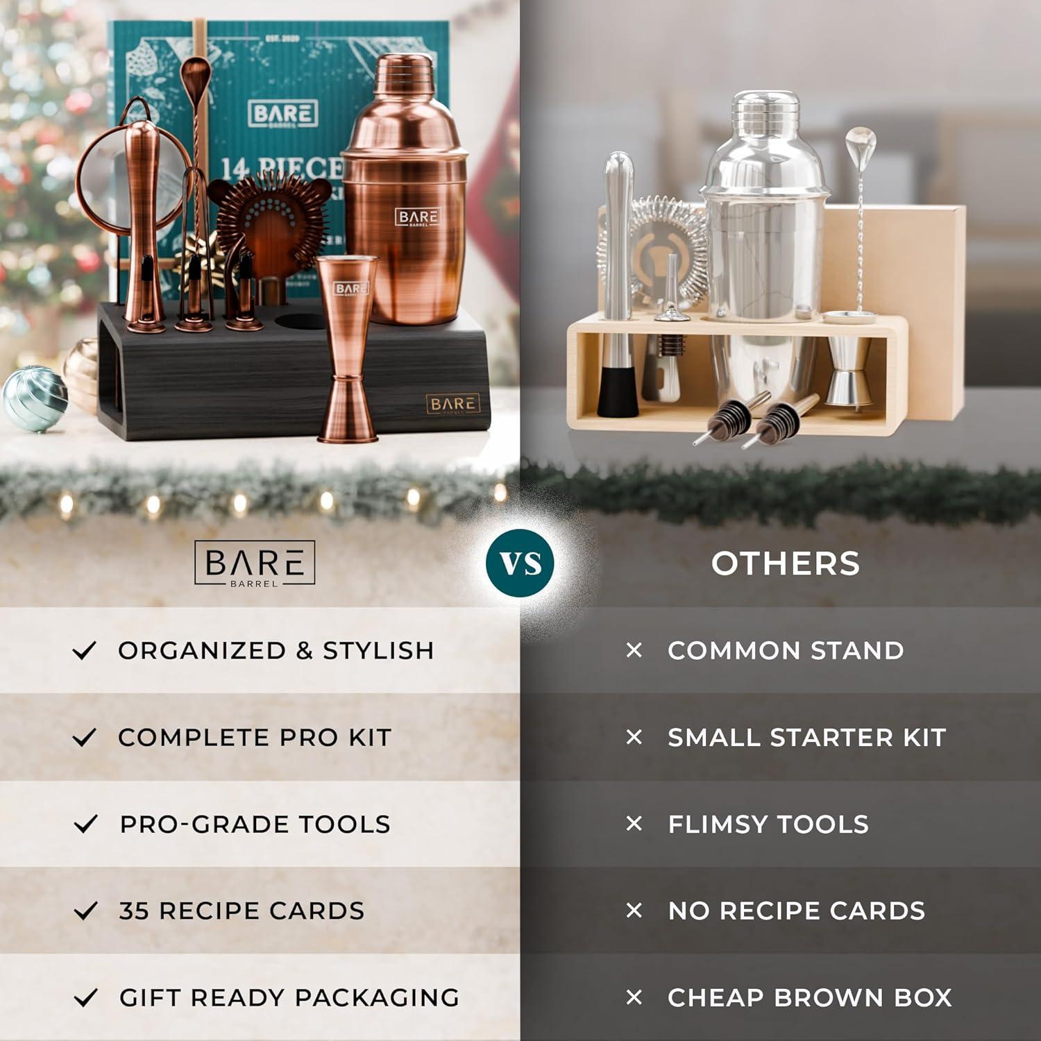 Mixology Bartender Kit Bar Set | 14-Piece Cocktail Shaker Set | Martini Barware Mixing Tools for Home Bartending | Incl. 35 Recipe Cards | Gift Set (24oz Cobbler Shaker, Gold/Black)