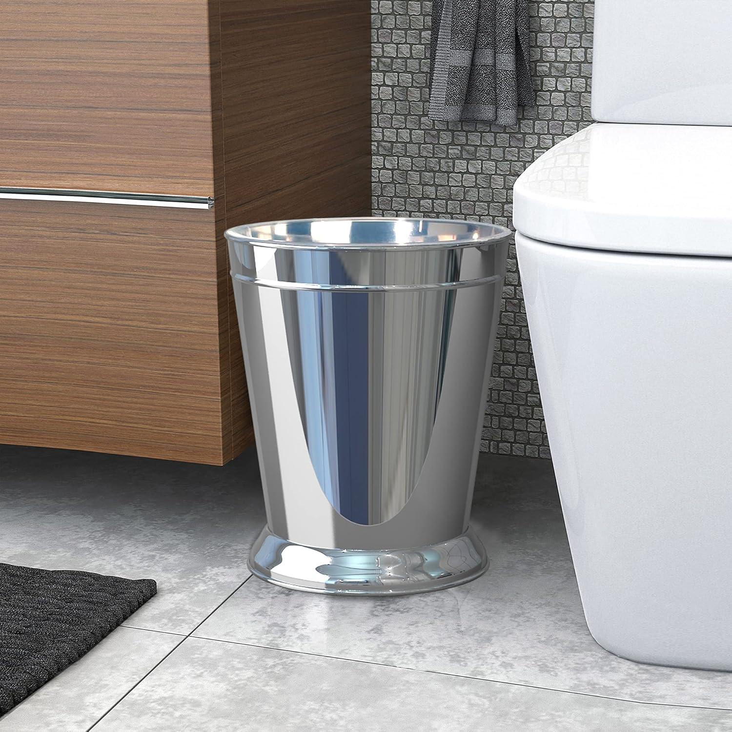 Decorative Bathroom Wastebasket Stainless Steel - Nu Steel: 11" High, 6L Capacity, Chrome Finish