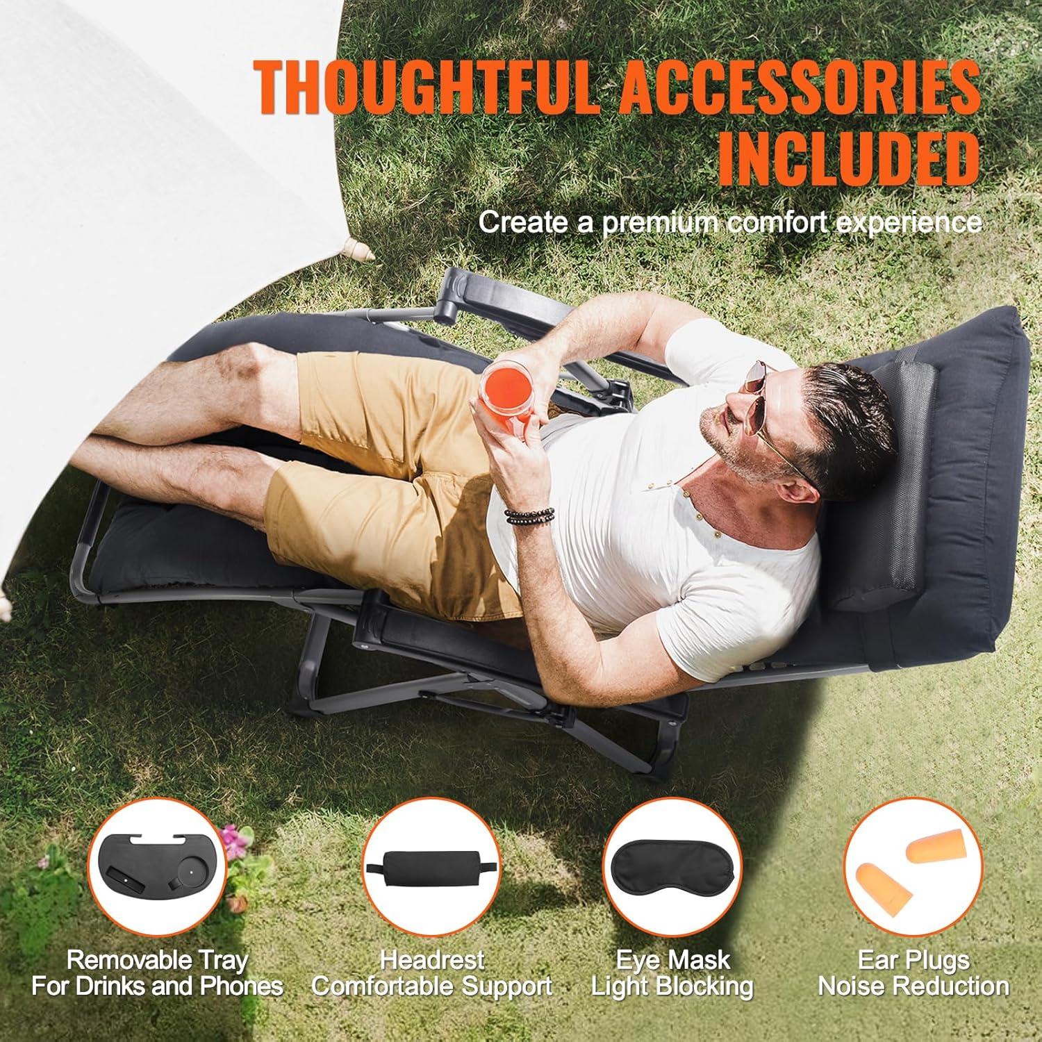 VEVOR 26" Zero Gravity Recliner Lounge Chair - Heavy-Duty Folding Indoor/Outdoor Lounger