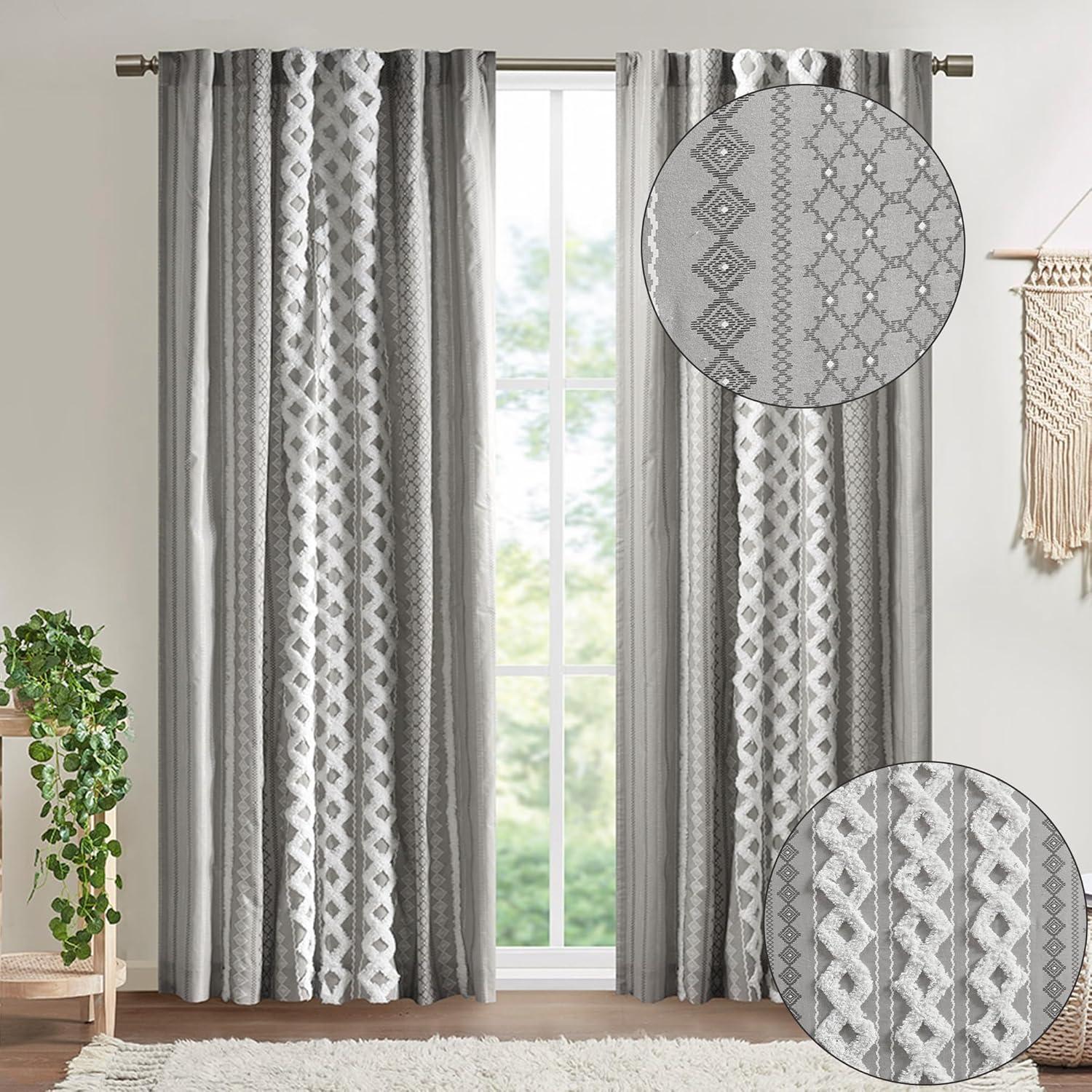 INK+IVY Imani Cotton Printed Boho Single Curtain Panel with Chenille Stripe and Lining