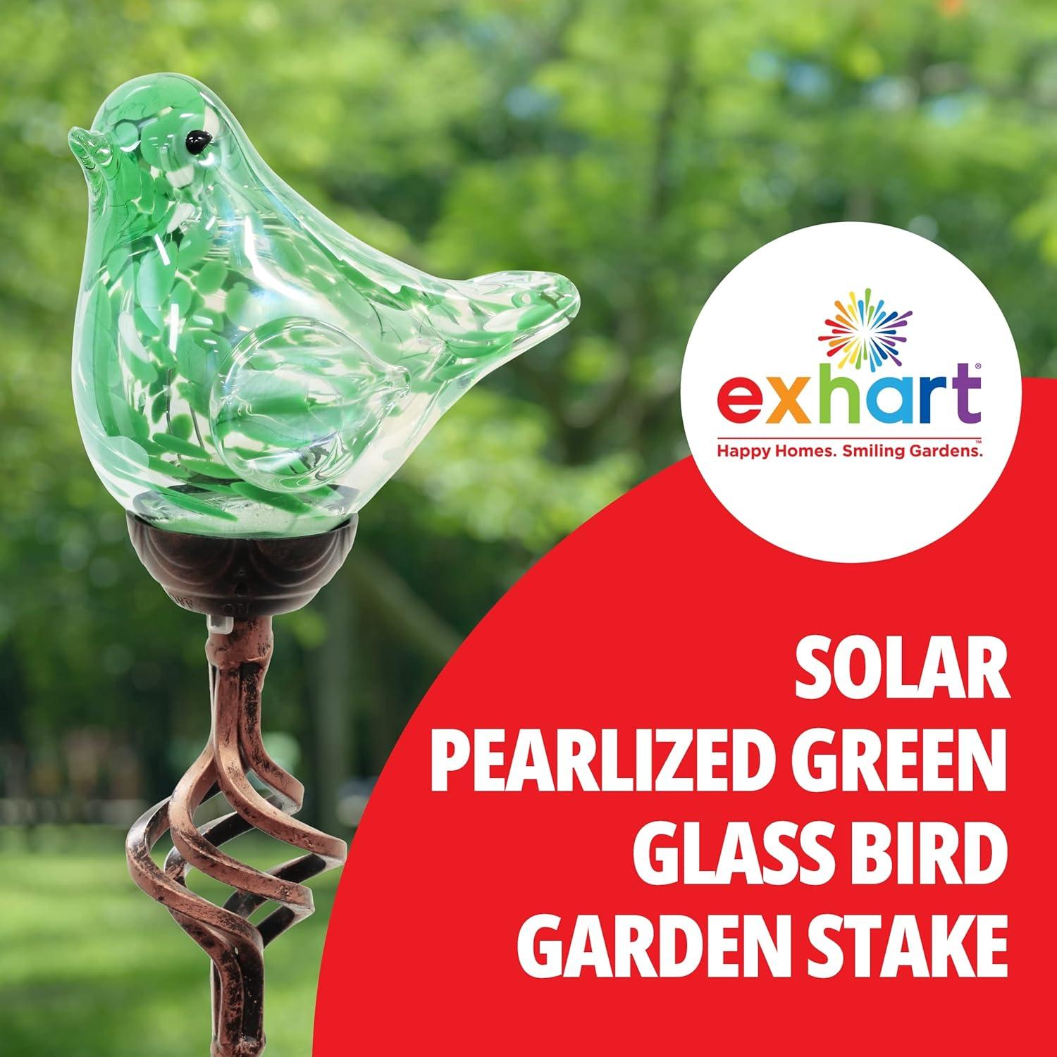 Exhart Exhart Solar Pearlized Hand Blown Glass Bird Garden Stake, 6 by 31 Inches