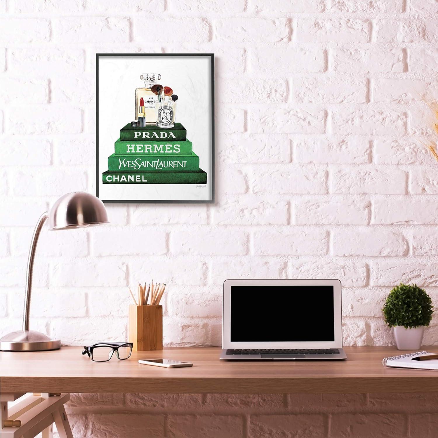 Stupell Industries Fashion Designer Makeup Bookstack Green Watercolor Framed Wall Art by Amanda Greenwood