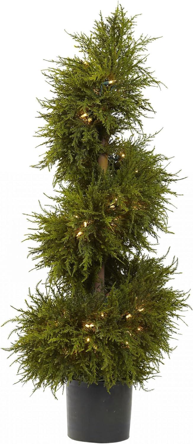Elegant 40" Cedar Spiral Topiary with Built-in Lights, Potted