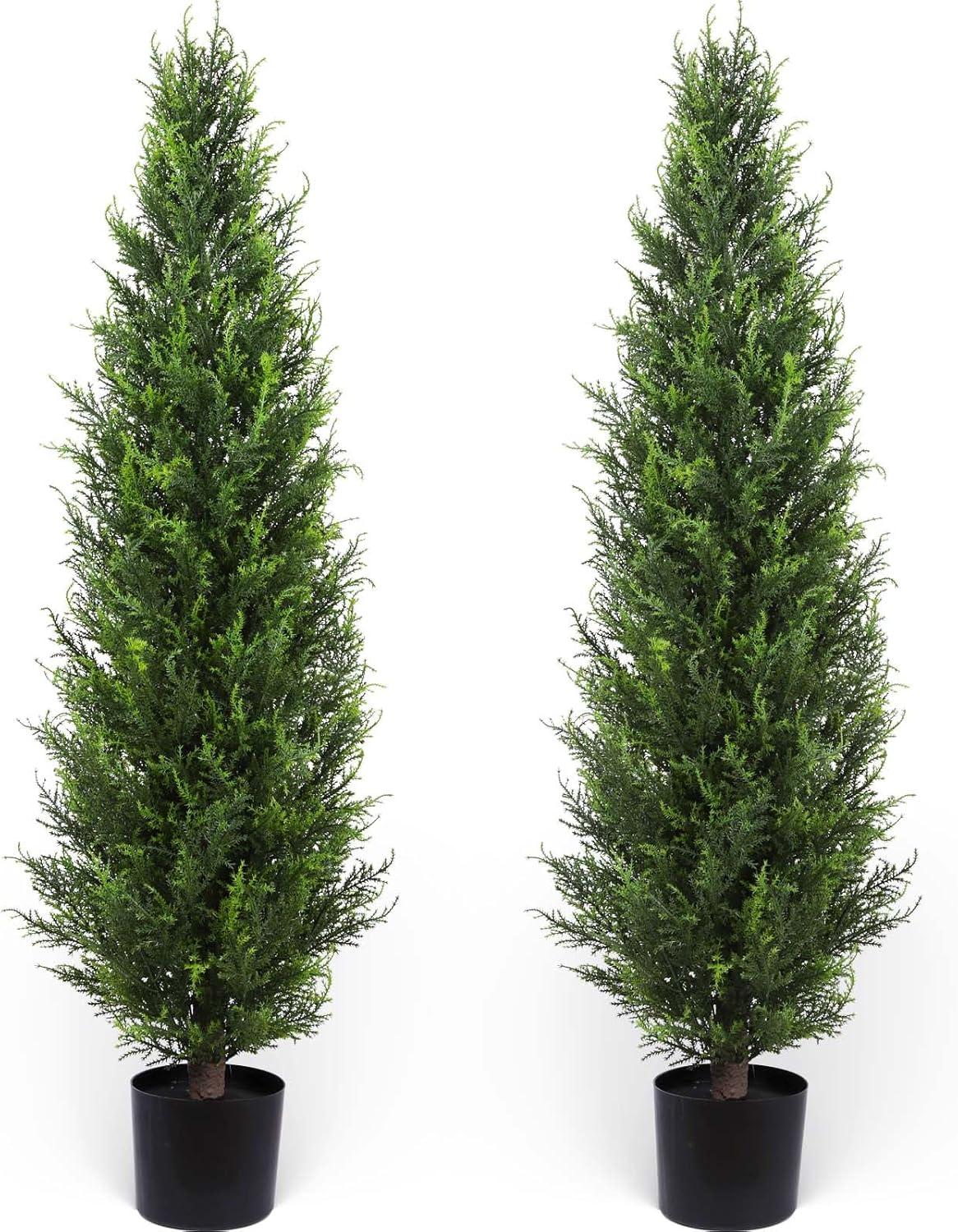 LINBONIO Artificial Cedar Tree 4 ft Artificial Topiary Trees Beautiful Realistic Faux Cedar Pines UV Protection for Longer Life 2Pack