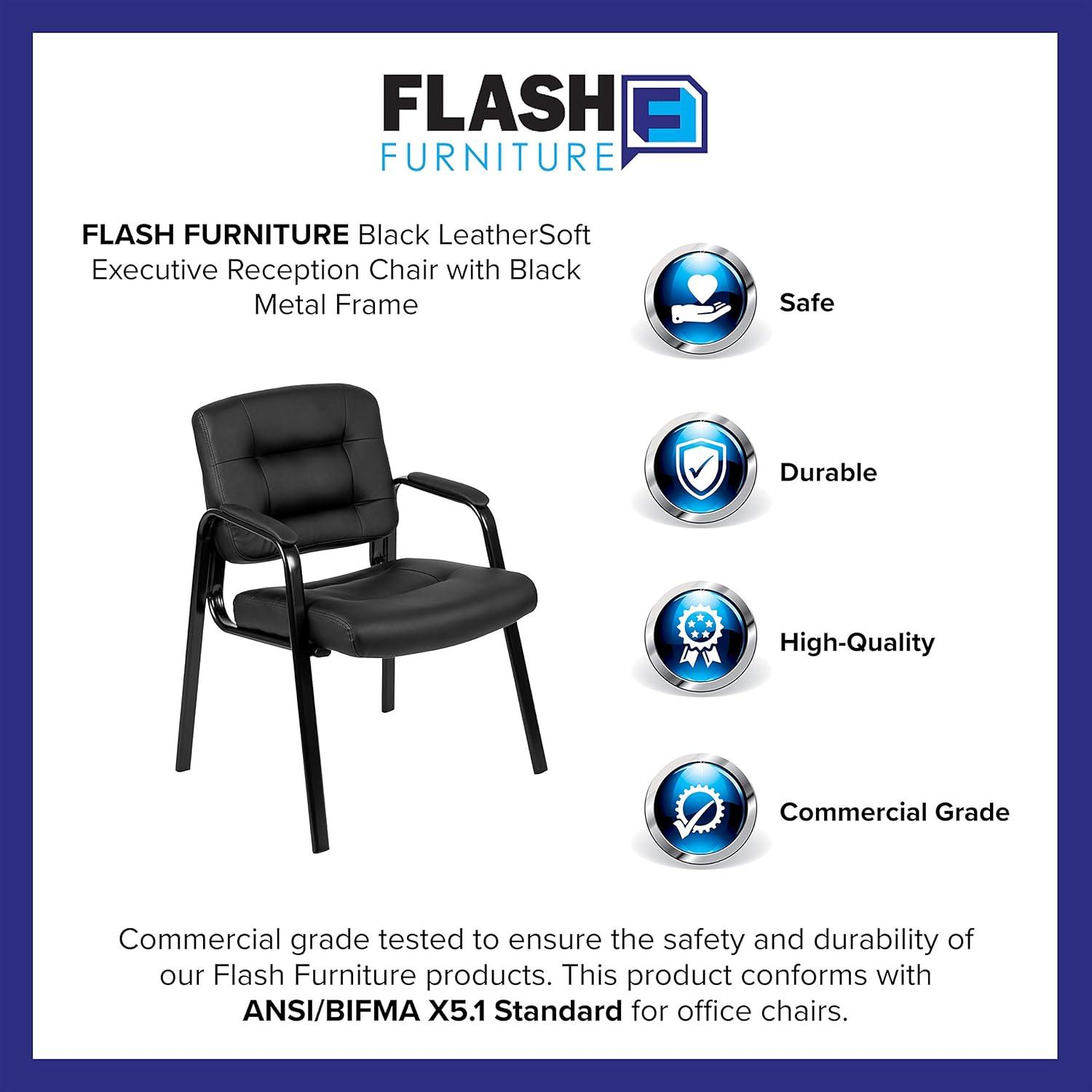 Flash Furniture Darwin Flash Fundamentals Black LeatherSoft Executive Reception Chair with Black Metal Frame