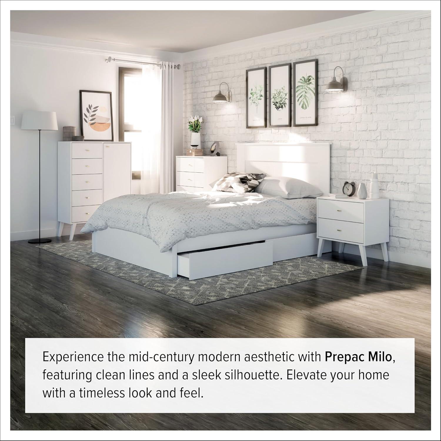 Prepac 7 Drawer Milo Mid-Century Modern Dresser White: Laminated, Metal Glides, MDF Composite