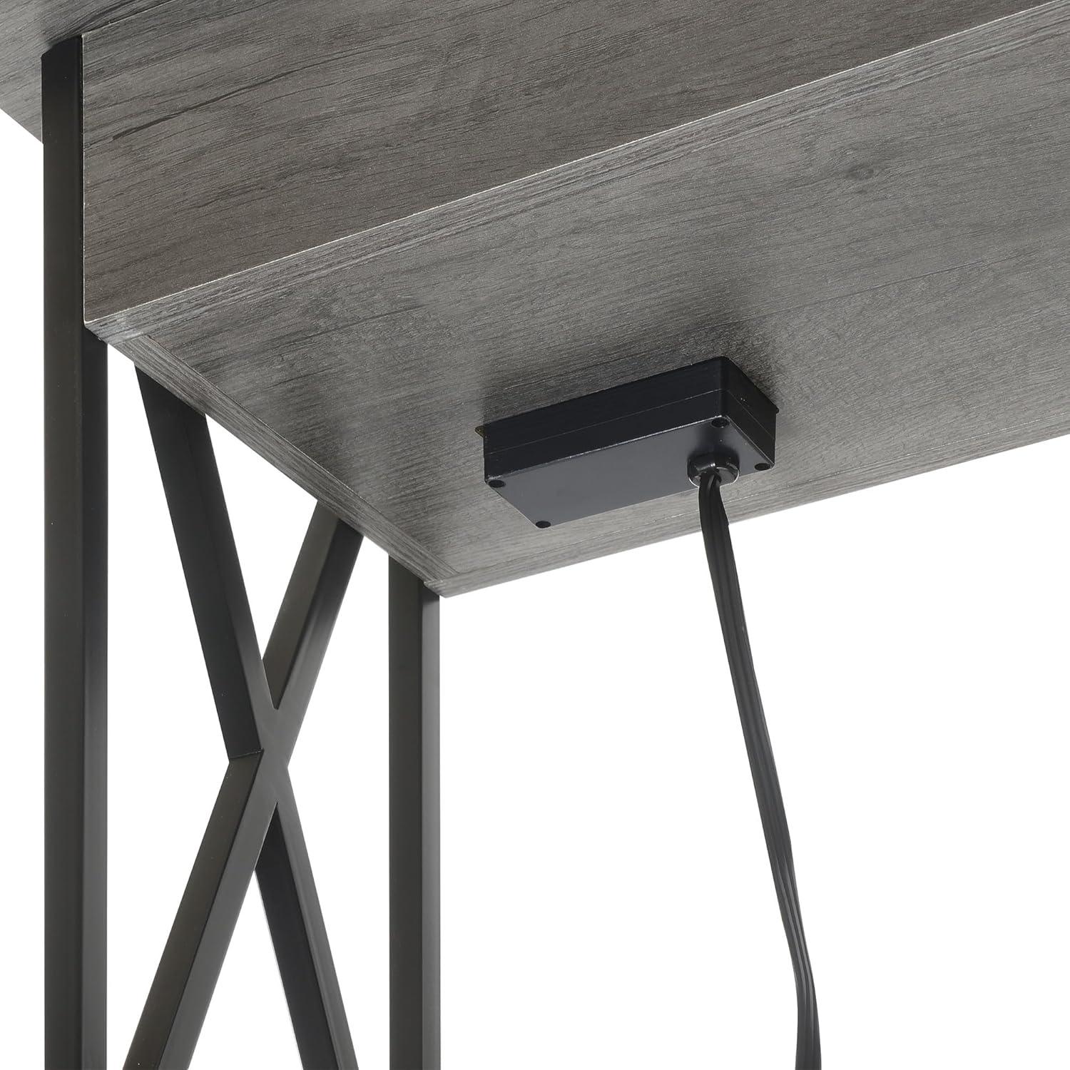 Convenience Concepts Tucson Flip Top End Table with Charging Station and Shelf, Charcoal Gray/Black