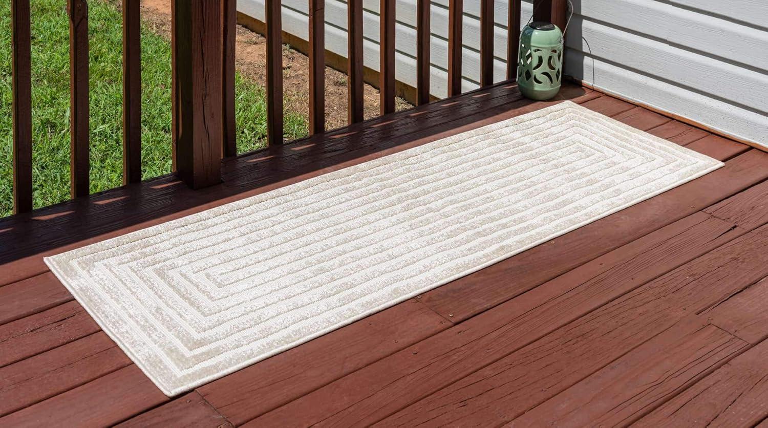 Beige and Ivory Synthetic Outdoor Runner Rug