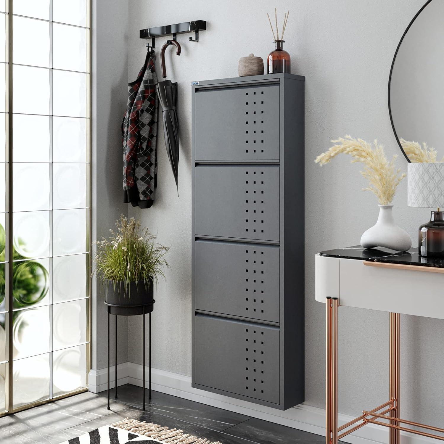 CEHA USA Antibacterial 4 Tier metal shoe cabinet side holes