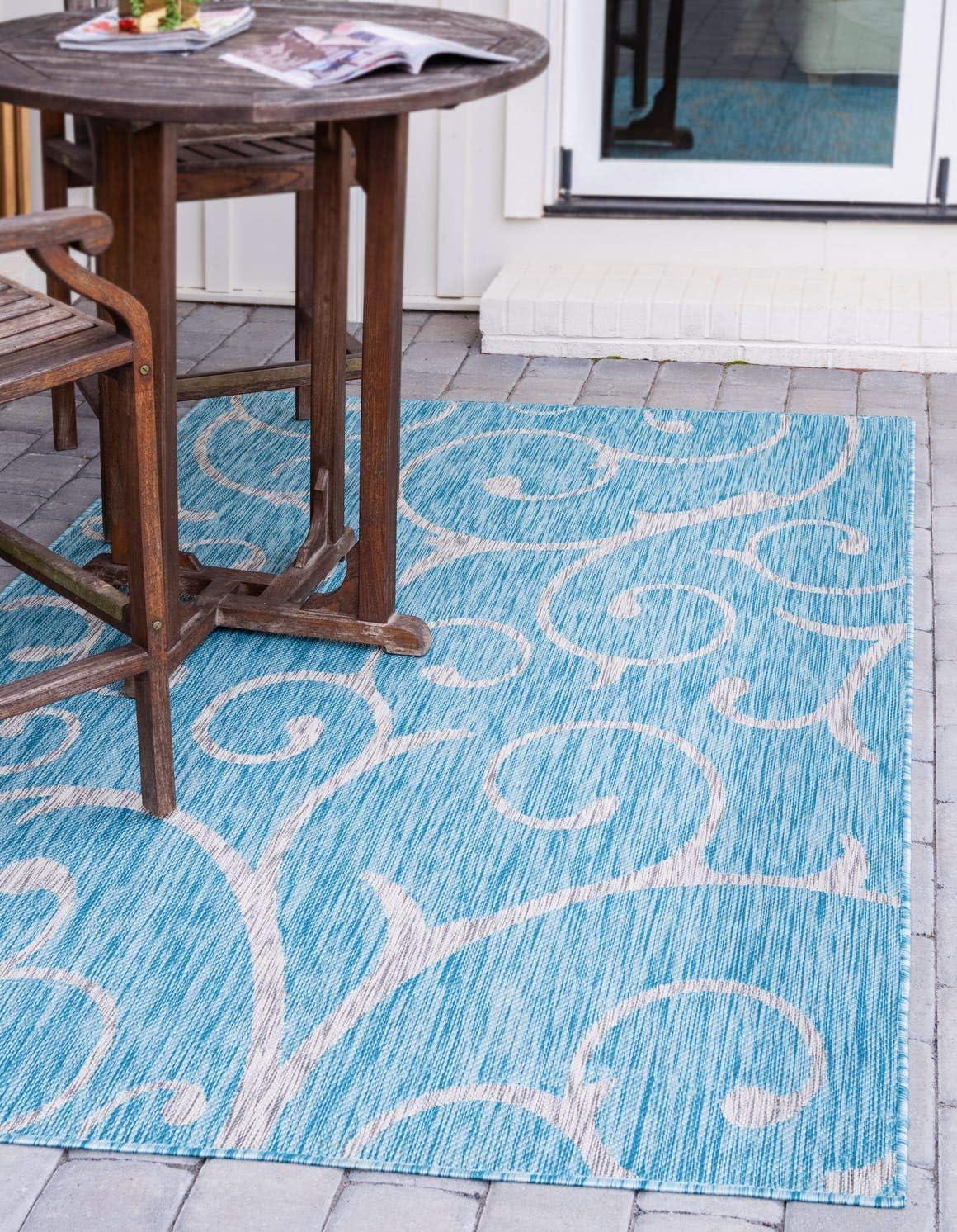 Light Aqua and Ivory Rectangular Outdoor Area Rug