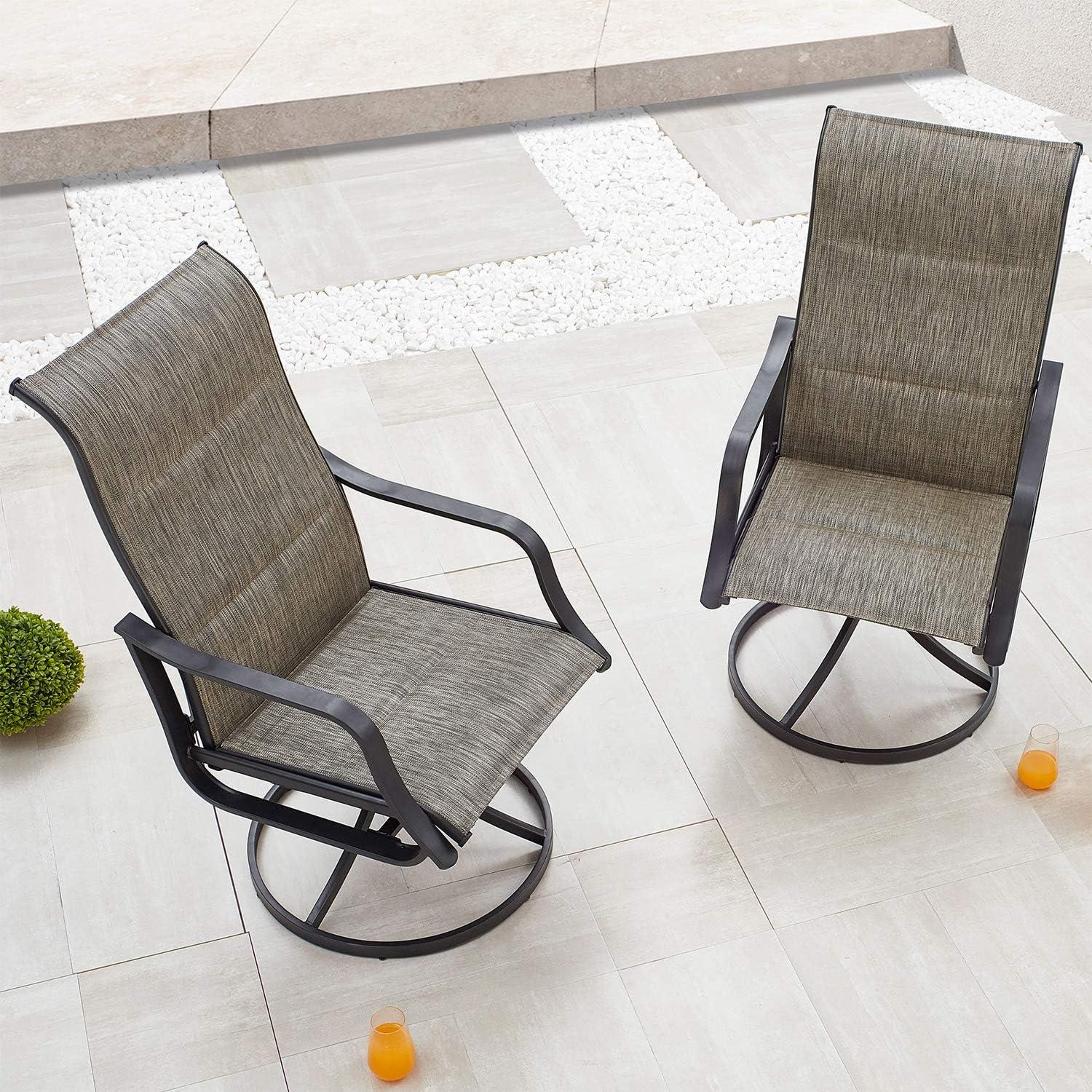 Outdoor Patio Dining Chair Swivel Sling Rocker Set with Steel Metal Frame (Set of 2), Grey