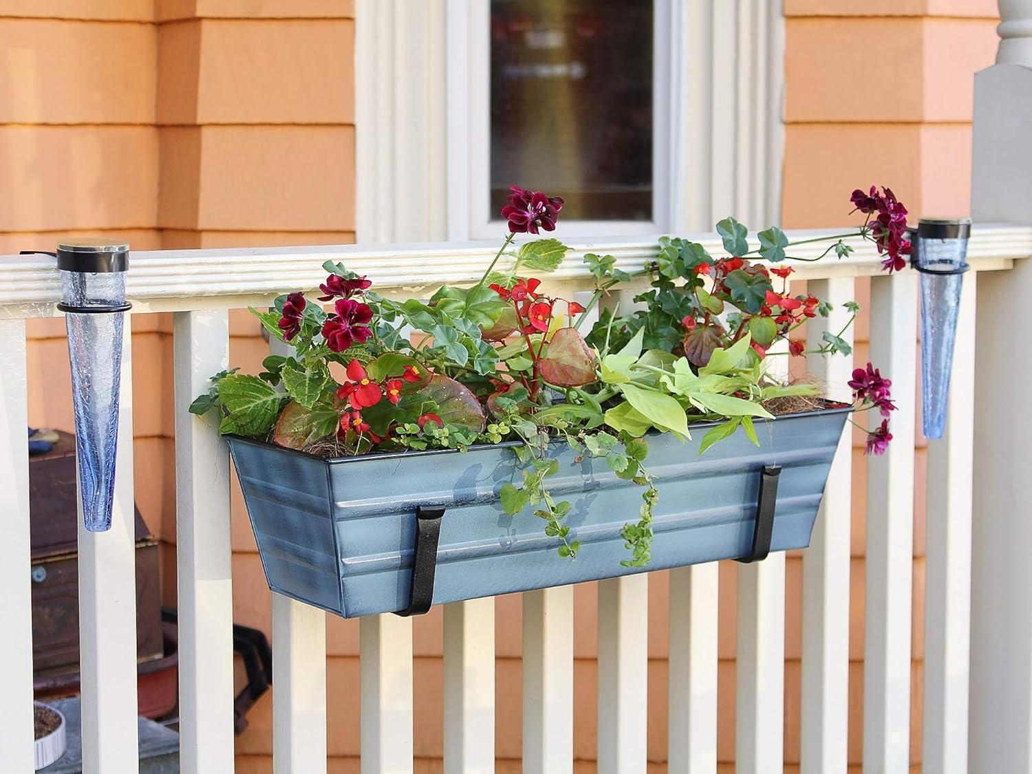 Small Galvanized Metal Rectangular Planter Box with Brackets - Blue - ACHLA Designs: Wrought Iron Wall-Mounted, Durable