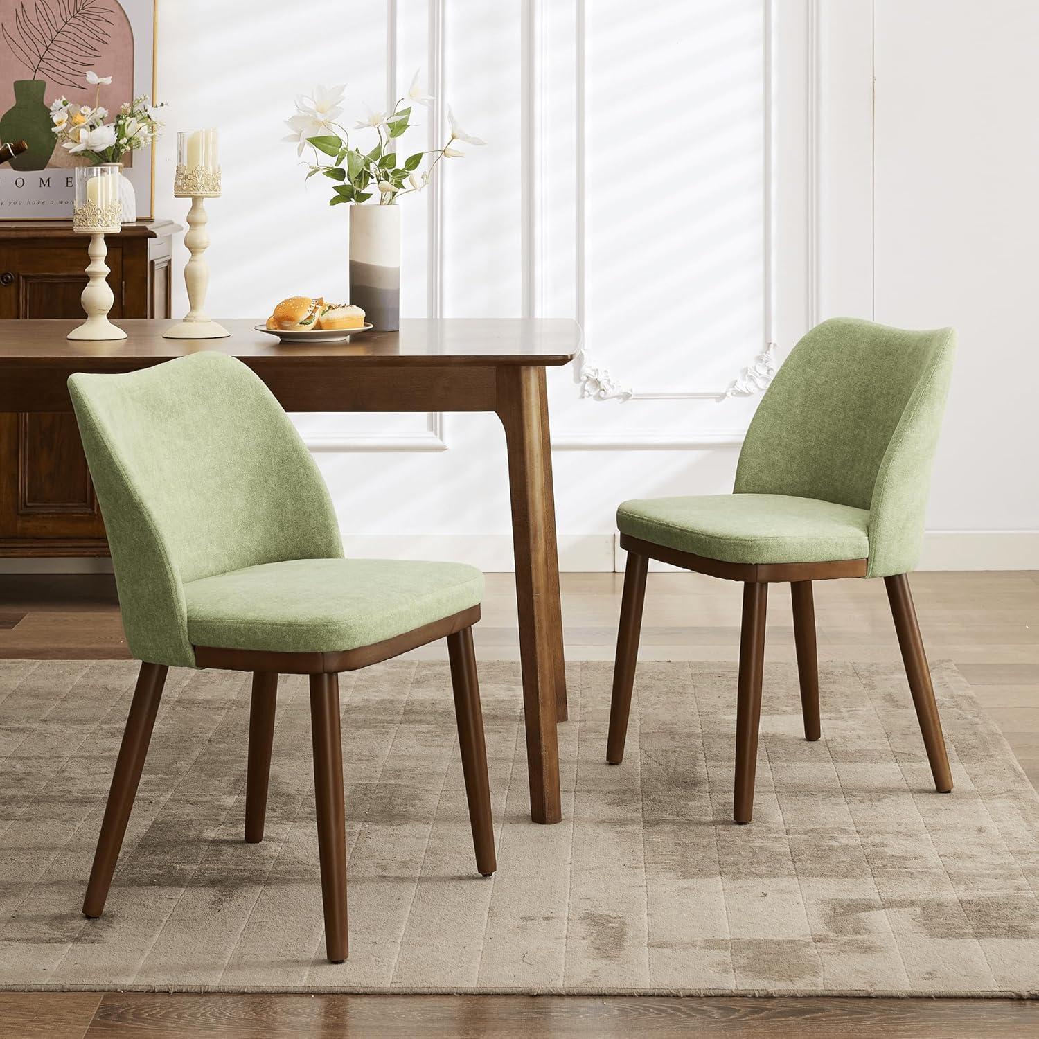 Dining Chairs Set of 2,Fabric Upholstered and Solid Wood Legs,Modern Room Dining Chairs,Thick Cushions Seat,Easy Assembly for Dining Room Living Room Bedroom Kitchen(Green)