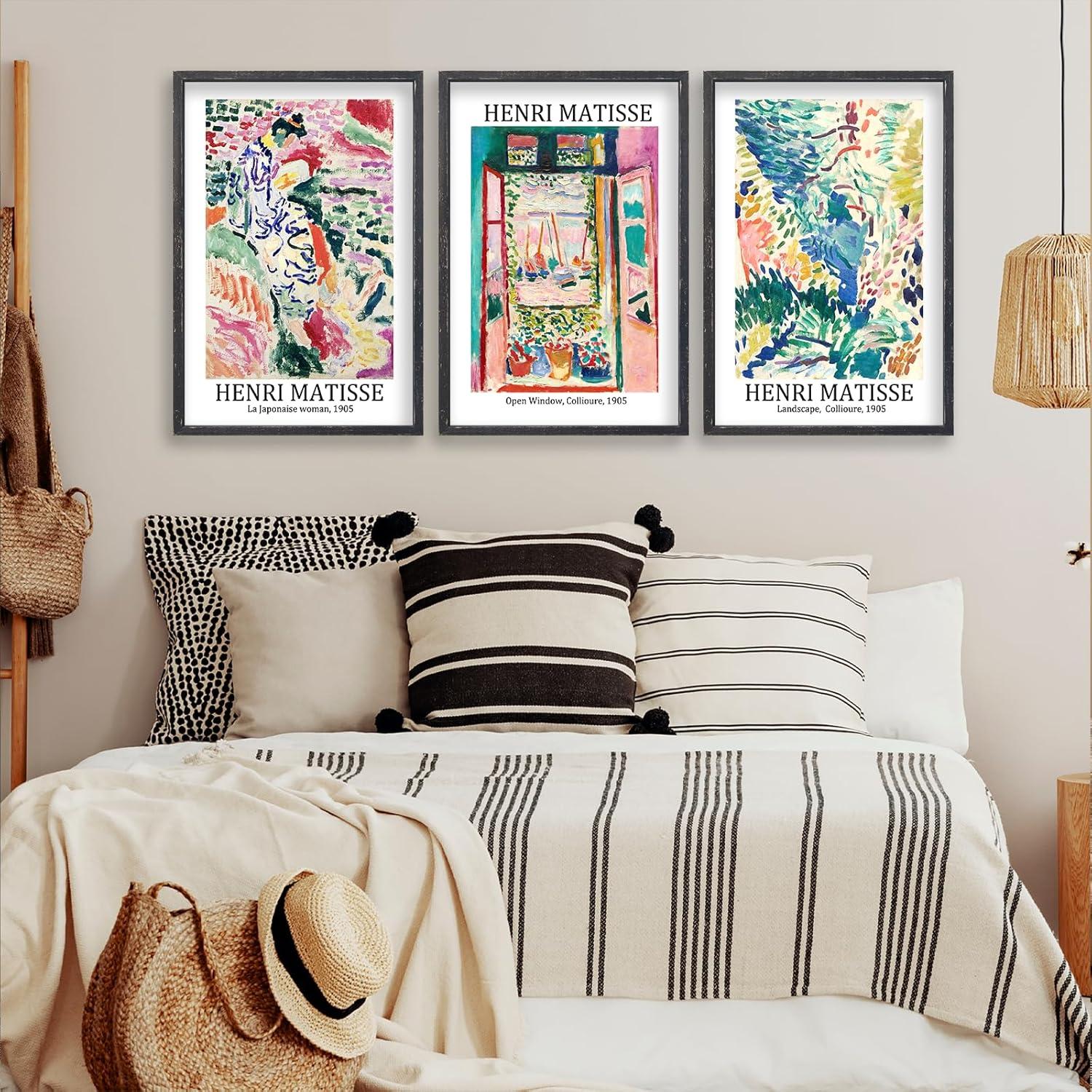 Vault W Artwork Set Of 3 16X11 Inch Large Rustic Farmhouse Aesthetic Wood Framed Matisse Sign Modern Home Bedroom Living Room Office Abstract Landscape Print Wall Hang (Wood) (Set of 3)
