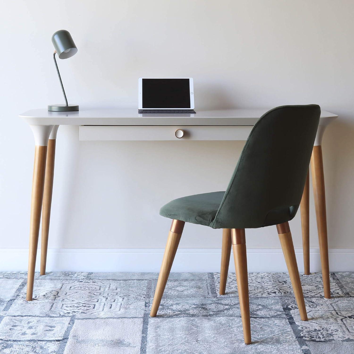 Scandinavian Off-White & Cinnamon Wood Desk with Tech Organizer Drawer