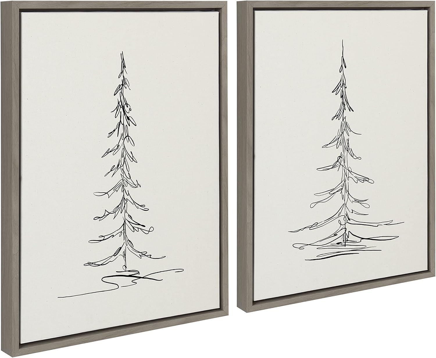 (Set of 2) 18" x 24" Sylvie Minimalist Evergreen Trees Sketch Framed Canvas Set - Kate & Laurel All Things Decor