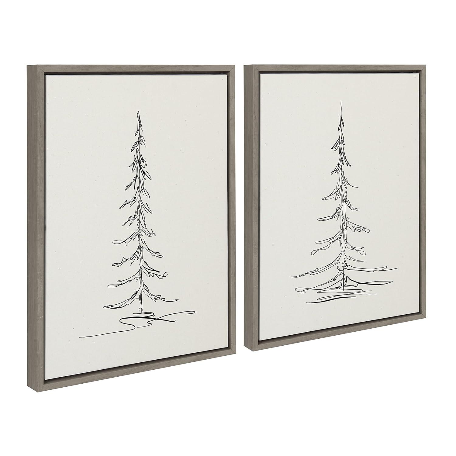 (Set of 2) 18" x 24" Sylvie Minimalist Evergreen Trees Sketch Framed Canvas Set Gray - Kate & Laurel All Things Decor