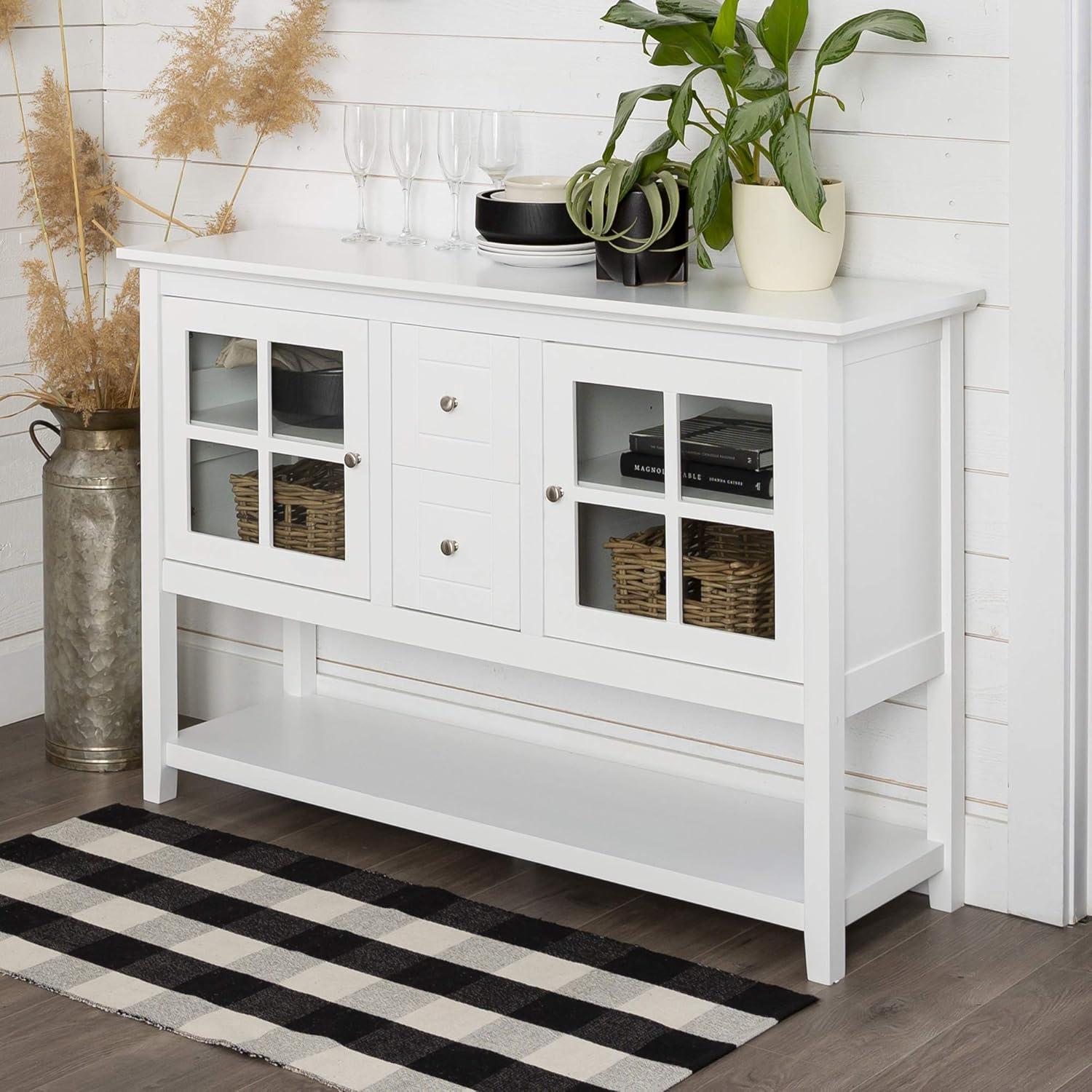 Walker Edison 52" Wood Console Table Buffet TV Stand for TV's up to 55" - White