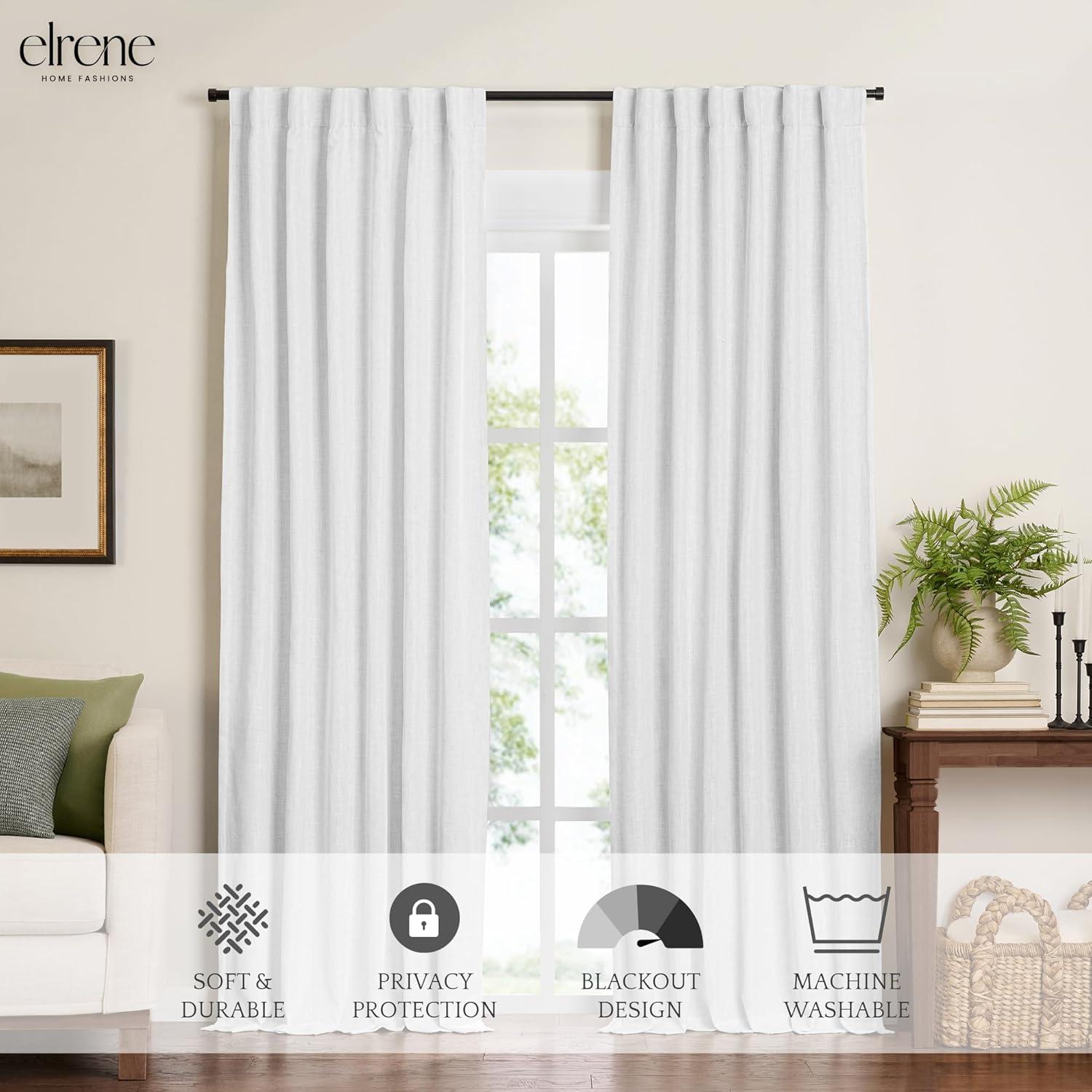 Harrow Solid Texture Room Darkening Single Window Curtain Panel - 52" x 95" - White - Elrene Home Fashions