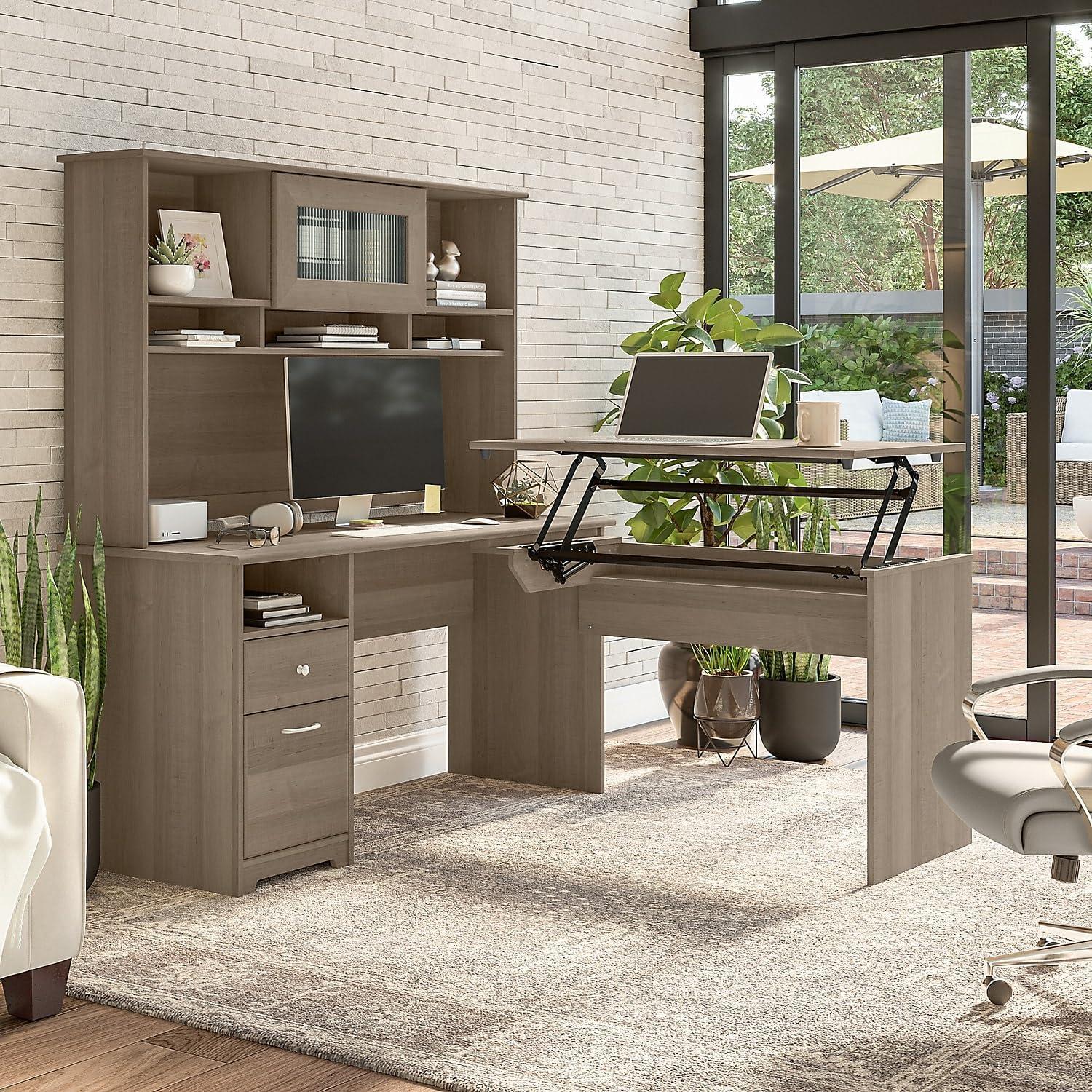 Cabot 60W Computer Desk with Drawers in Ash Gray - Engineered Wood