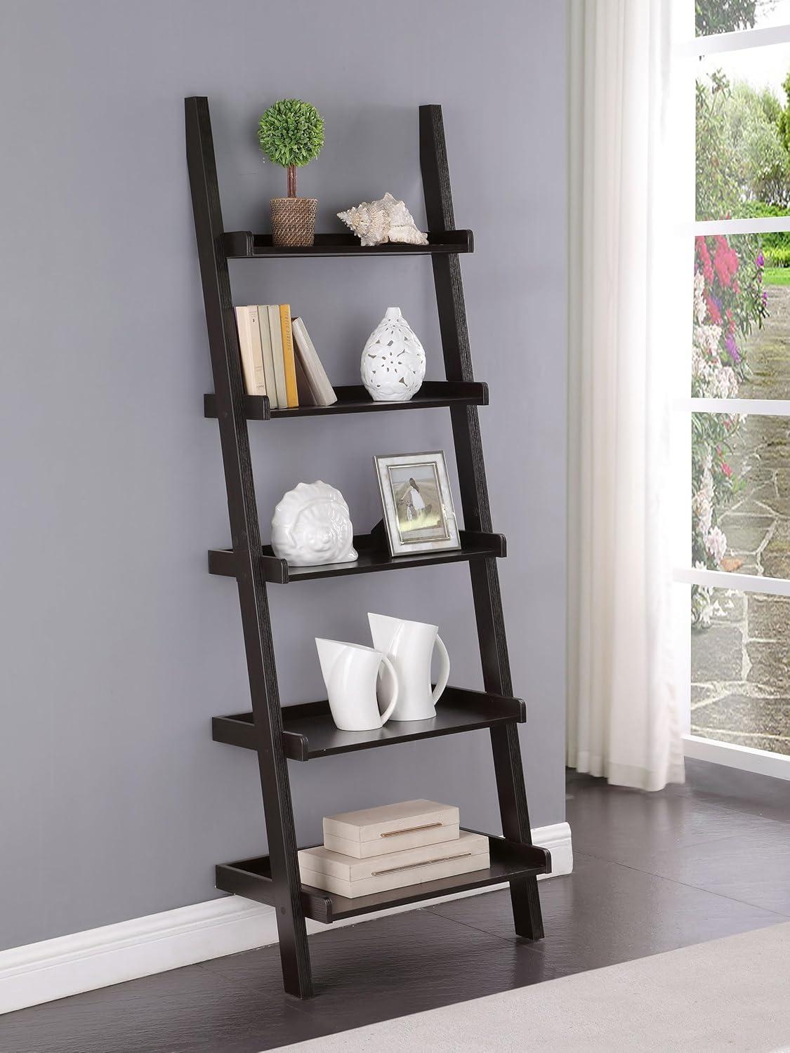 Coaster Colella 5-Shelf Transitional Wood Ladder Bookcase in Cappuccino