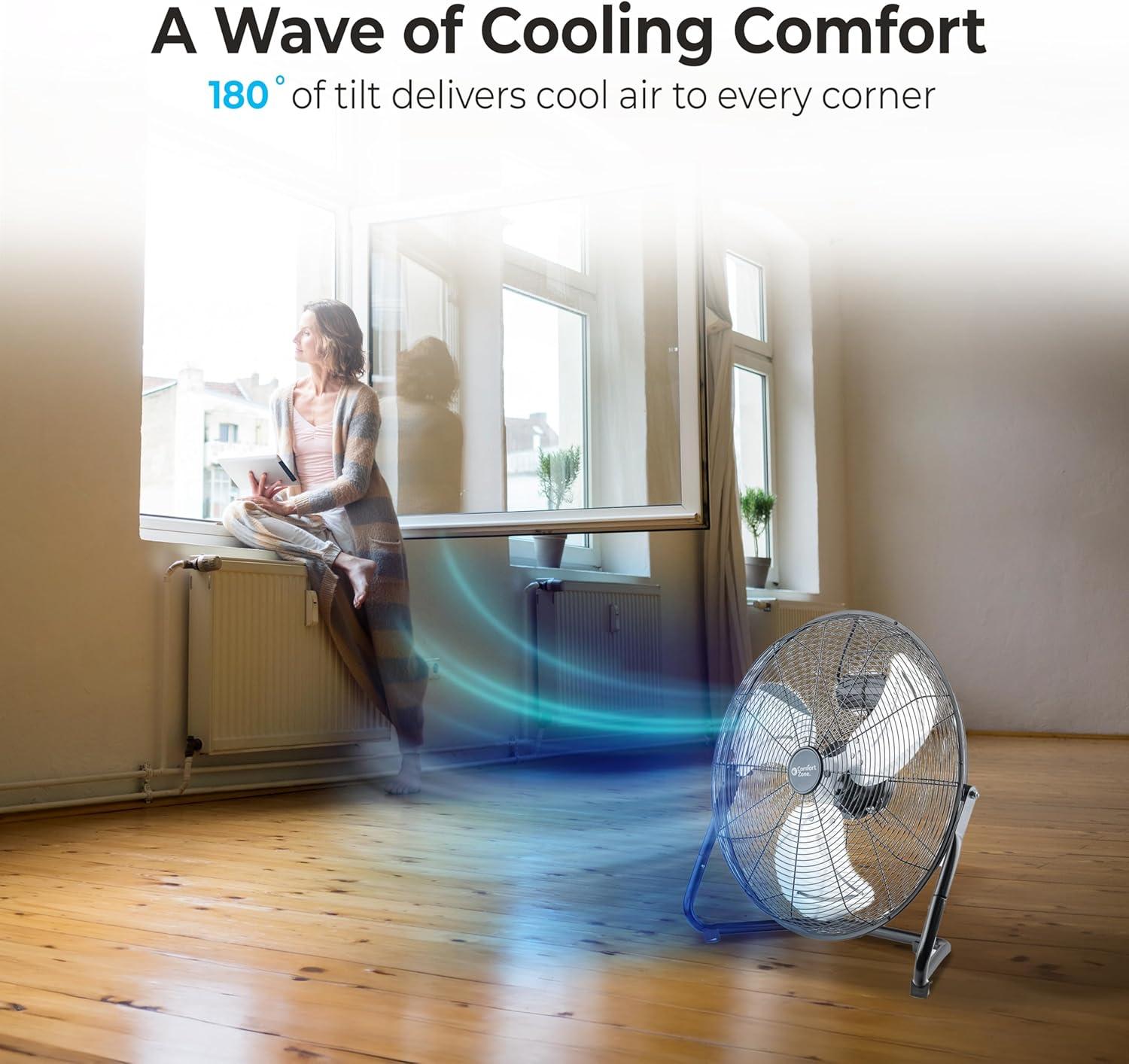 Comfort Zone 20"  Heavy-Duty All Metal Industrial Floor Fan