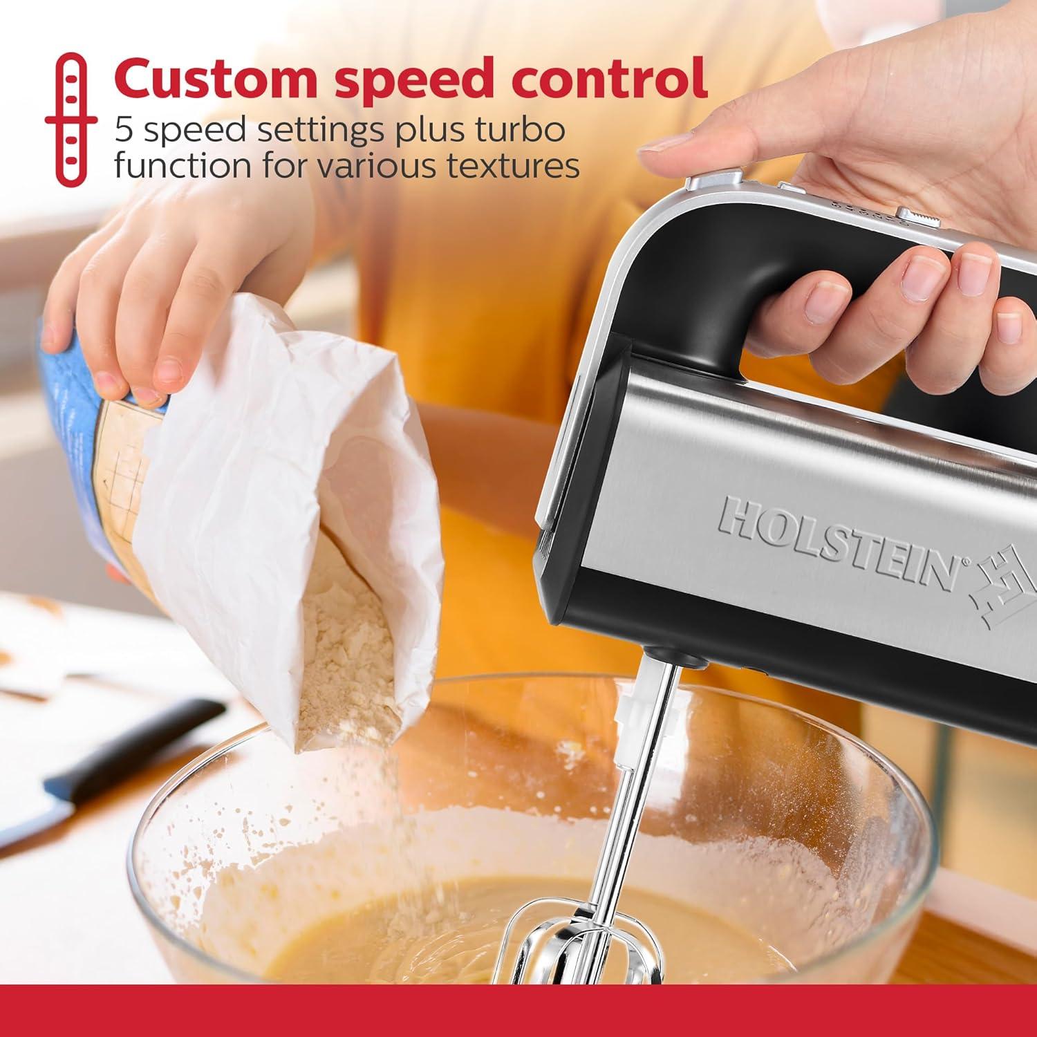 Holstein Housewares 2.9 QT 5-Speed Hand and Stand Mixer with LED Light, Black/Stainless Steel