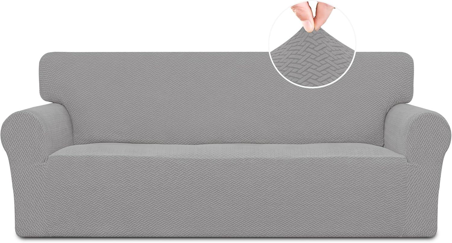 Easy-Going Stretch Jacquard Couch Cover, 1-Piece Soft Sofa Cover, Sofa Slipcover with Anti-Slip Foams, Washable Furniture Protector for Kids, Pets (Sofa, Light Gray1)