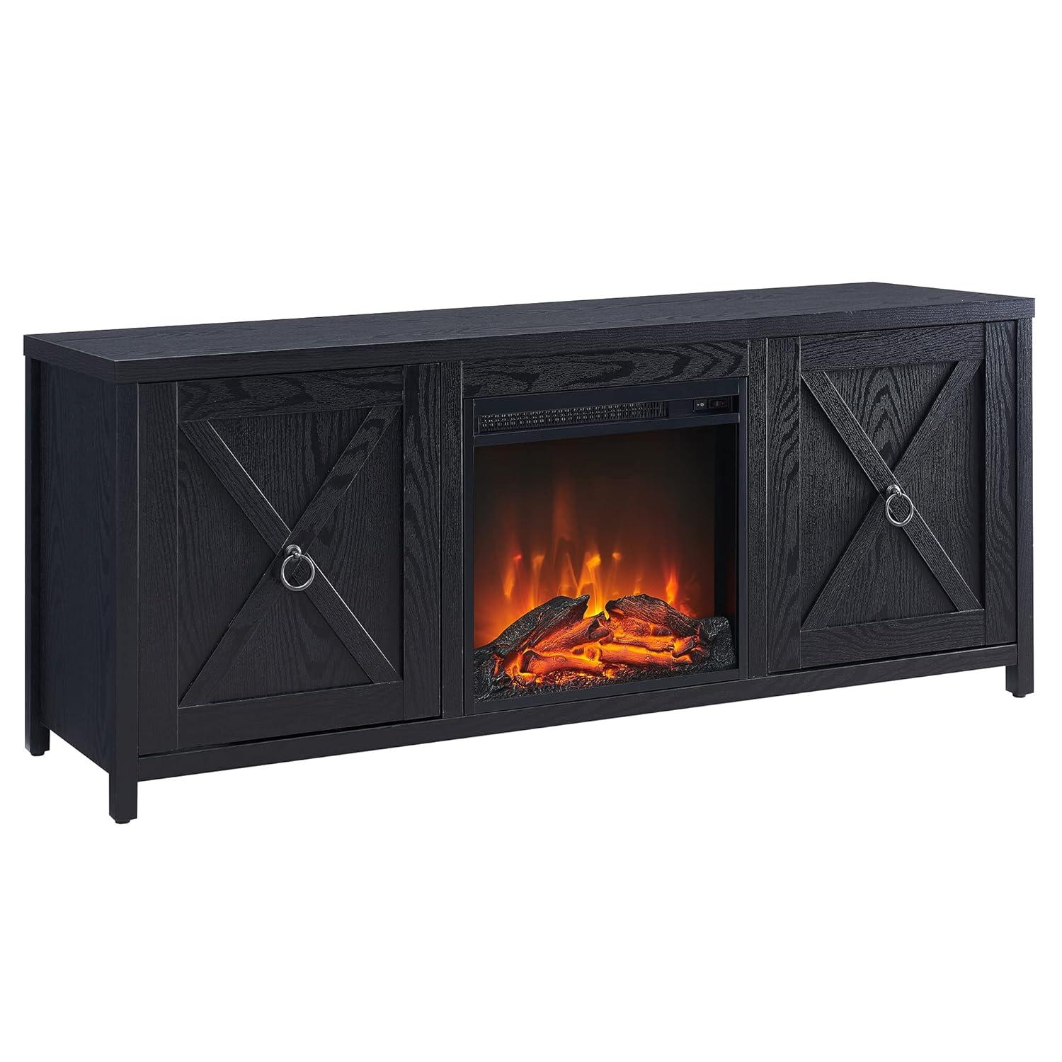 Evelyn&Zoe Granger Rectangular TV Stand with Log Fireplace for TV's up to 65", Black