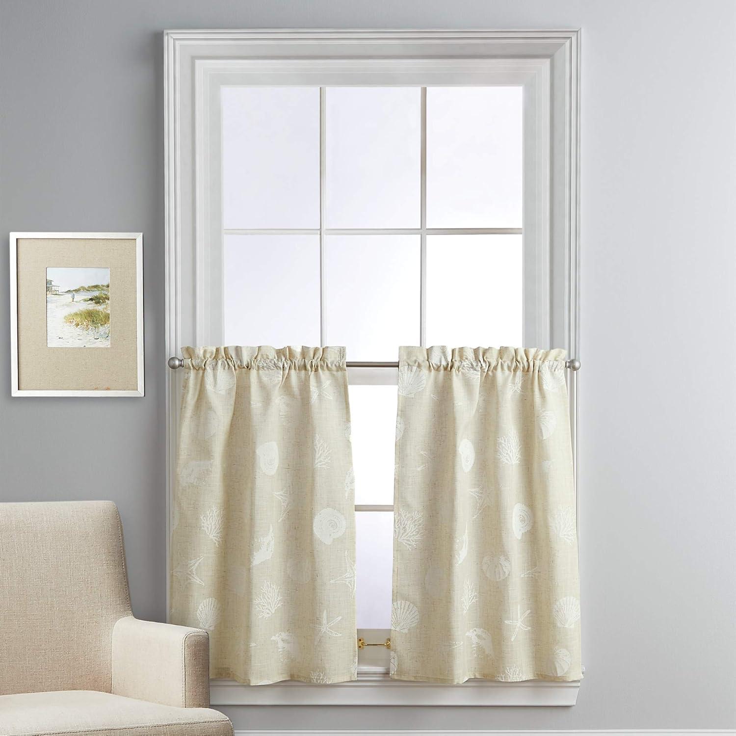 CHF Seashells 36" Tier Curtain, Pair, Printed, Linen, Adult