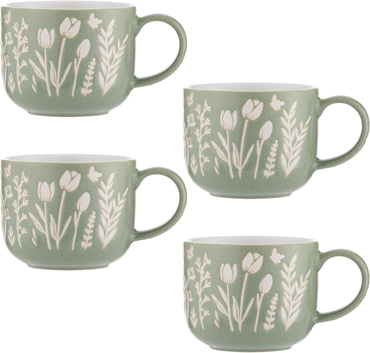 Green Floral Ceramic 13.5oz Microwave Safe Mug