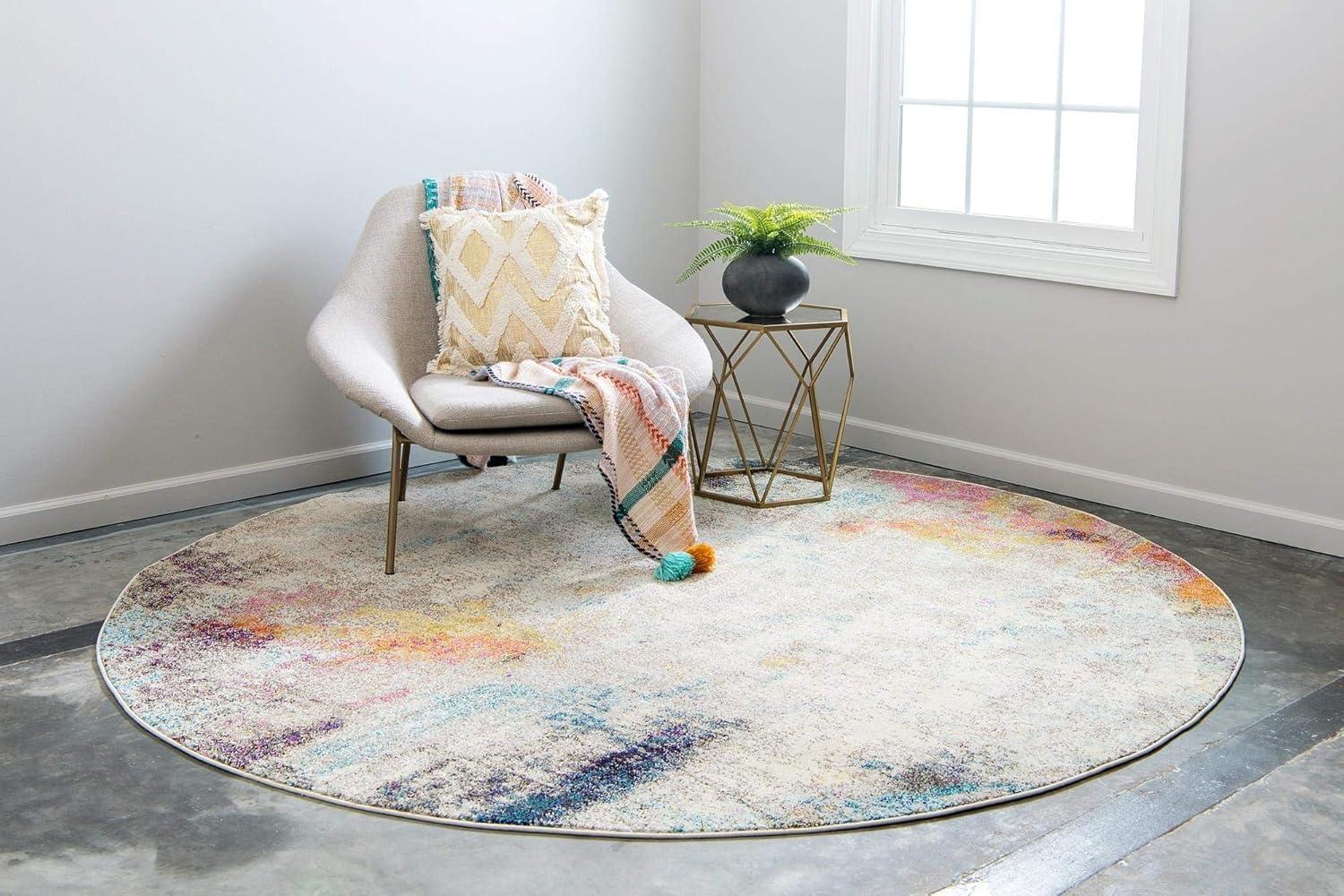 Chromatic Round Multicolor Abstract Stain-Resistant Rug