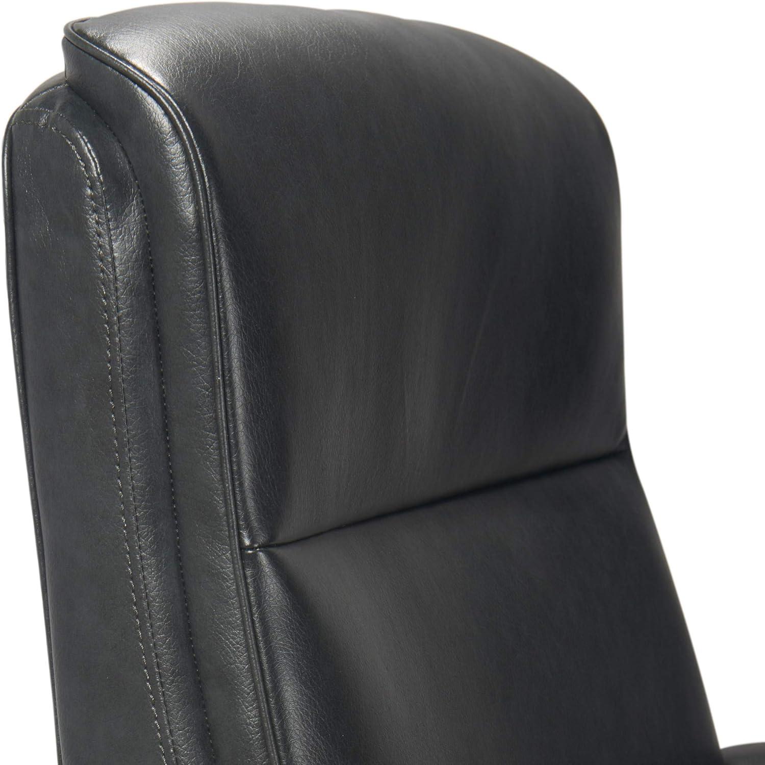 Executive High-Back Black Leather Swivel Office Chair with Wood Accents